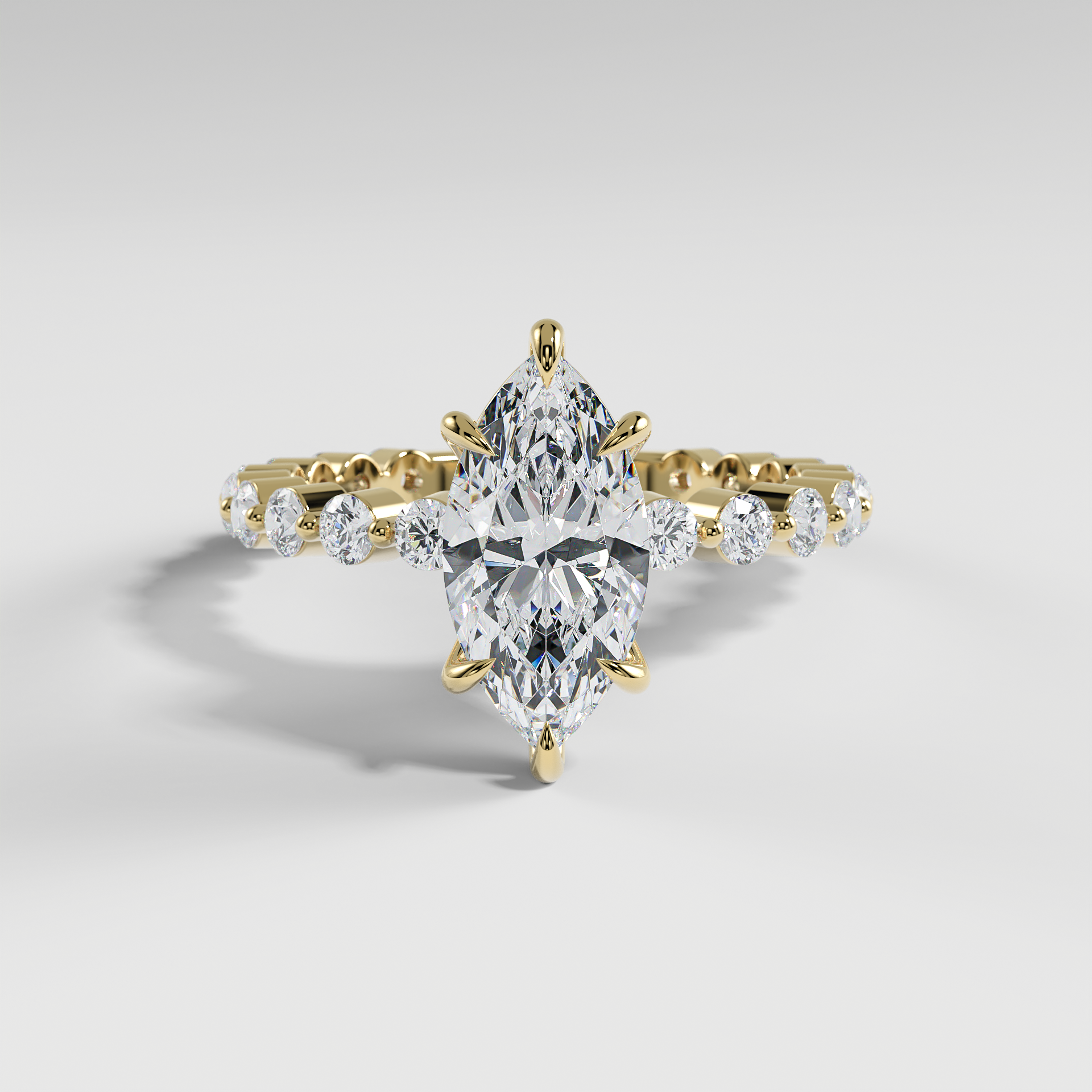 NAOMI - Marquise Solitaire Engagement Ring with Hidden Halo and 2.2mm Round Accent Diamonds