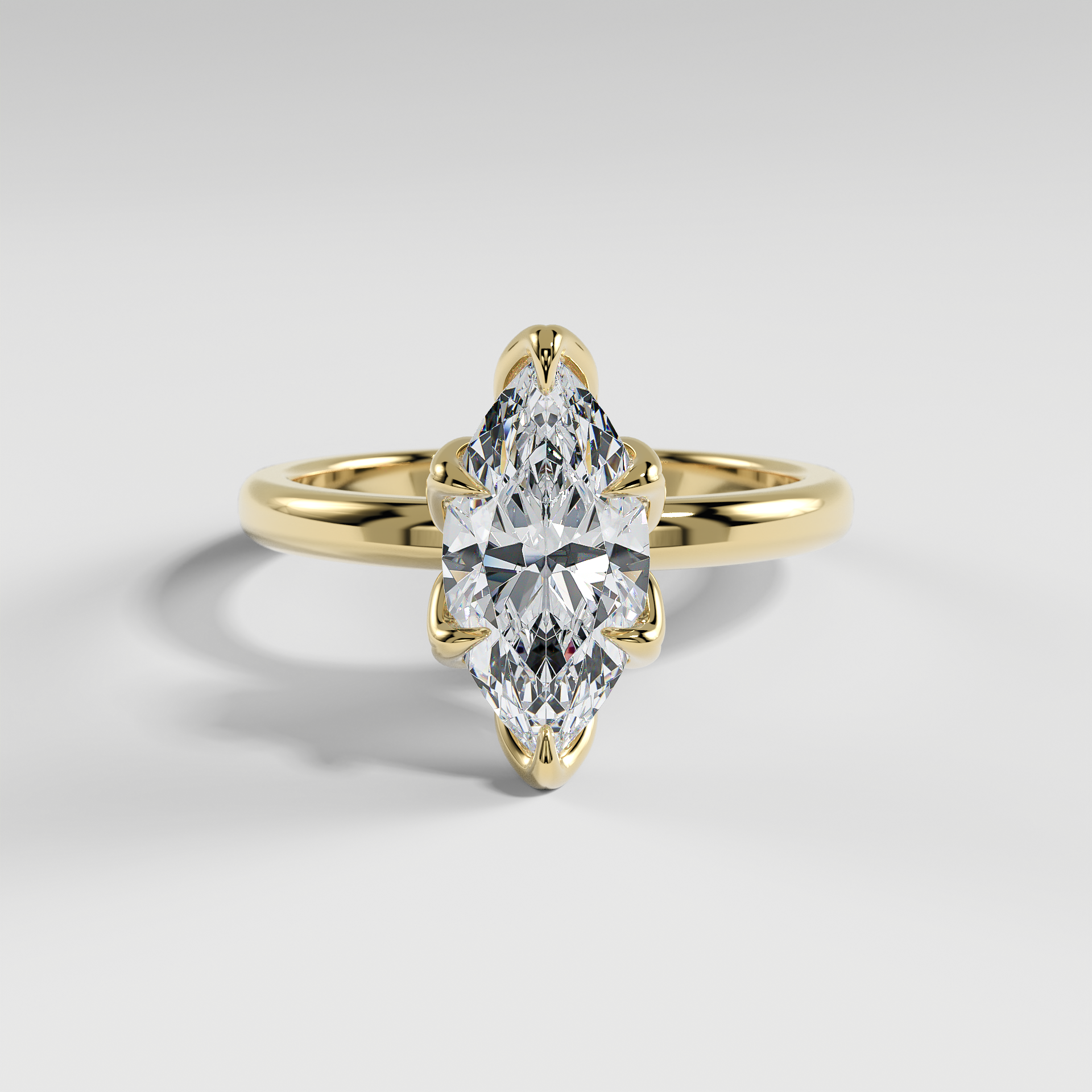 AUBREY - Marquise Solitaire Engagement Ring with Polished Band and Lotus Basket