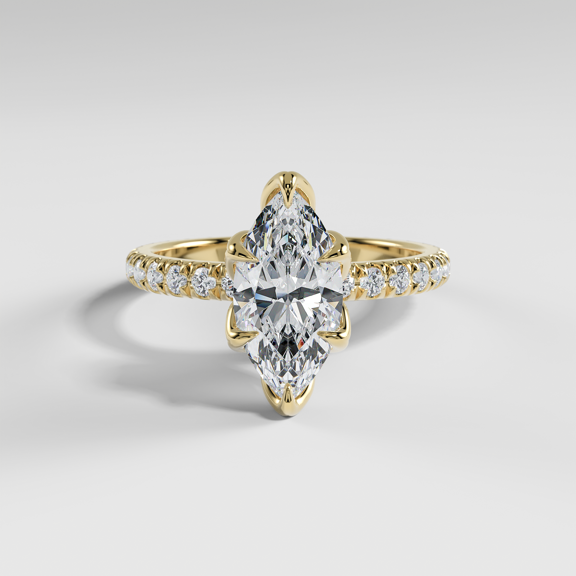 HAILEY - Marquise Solitaire Engagement Ring with Pavé Diamond Band and Lotus Basket