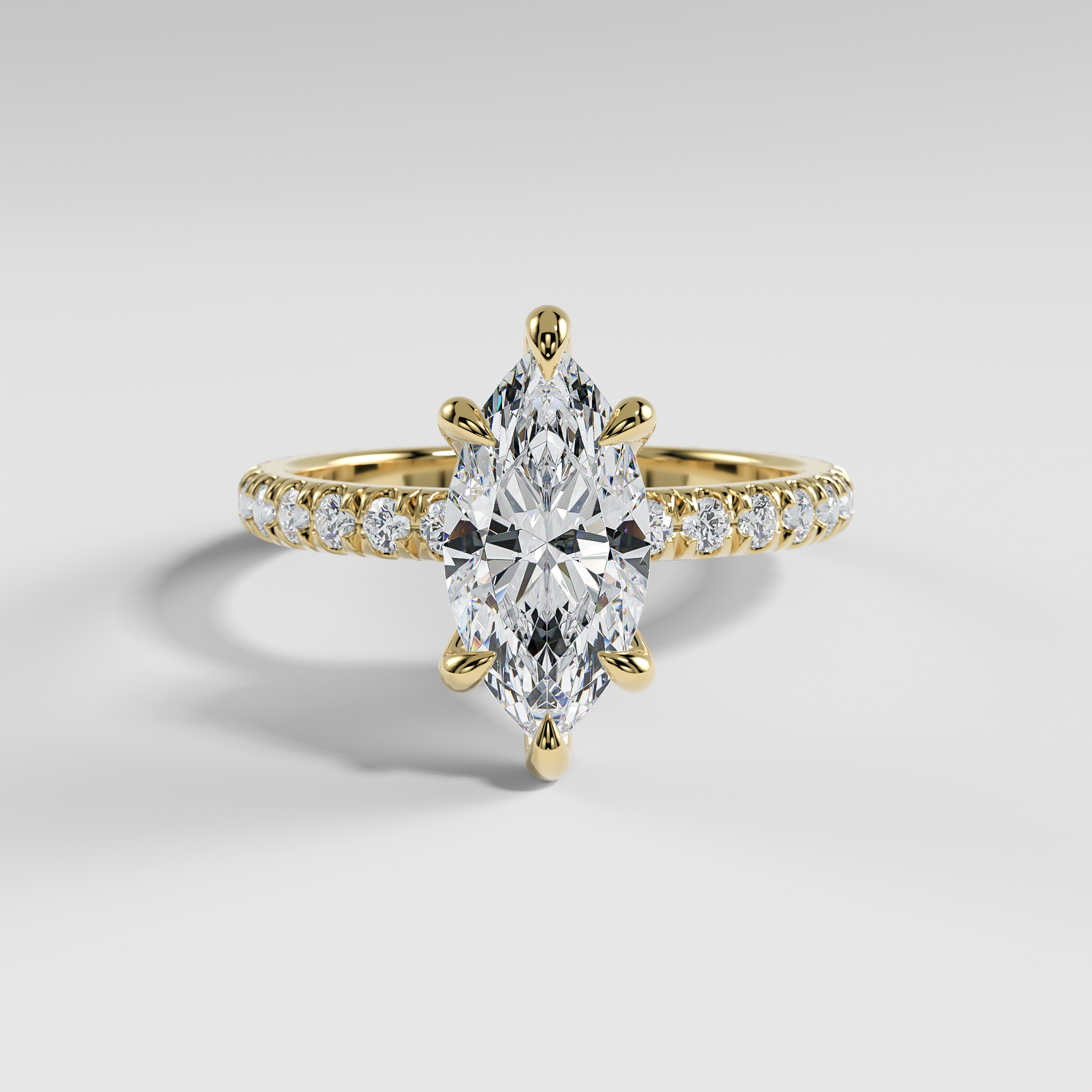 GRACE - Marquise Solitaire Engagement Ring with Pavé Diamond Band and Open Basket Setting