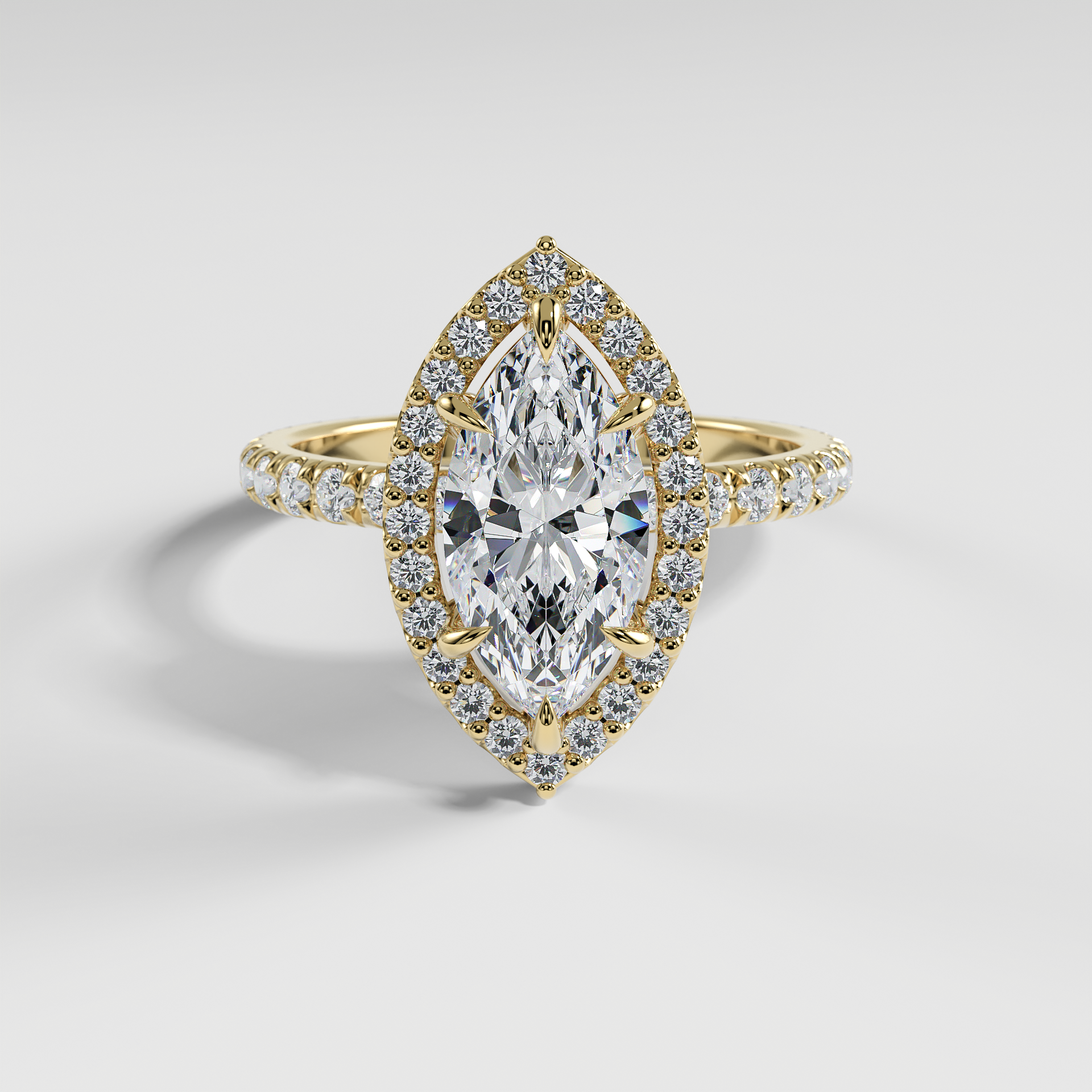 AVA - Marquise Halo Engagement Ring with Pavé Diamond Band