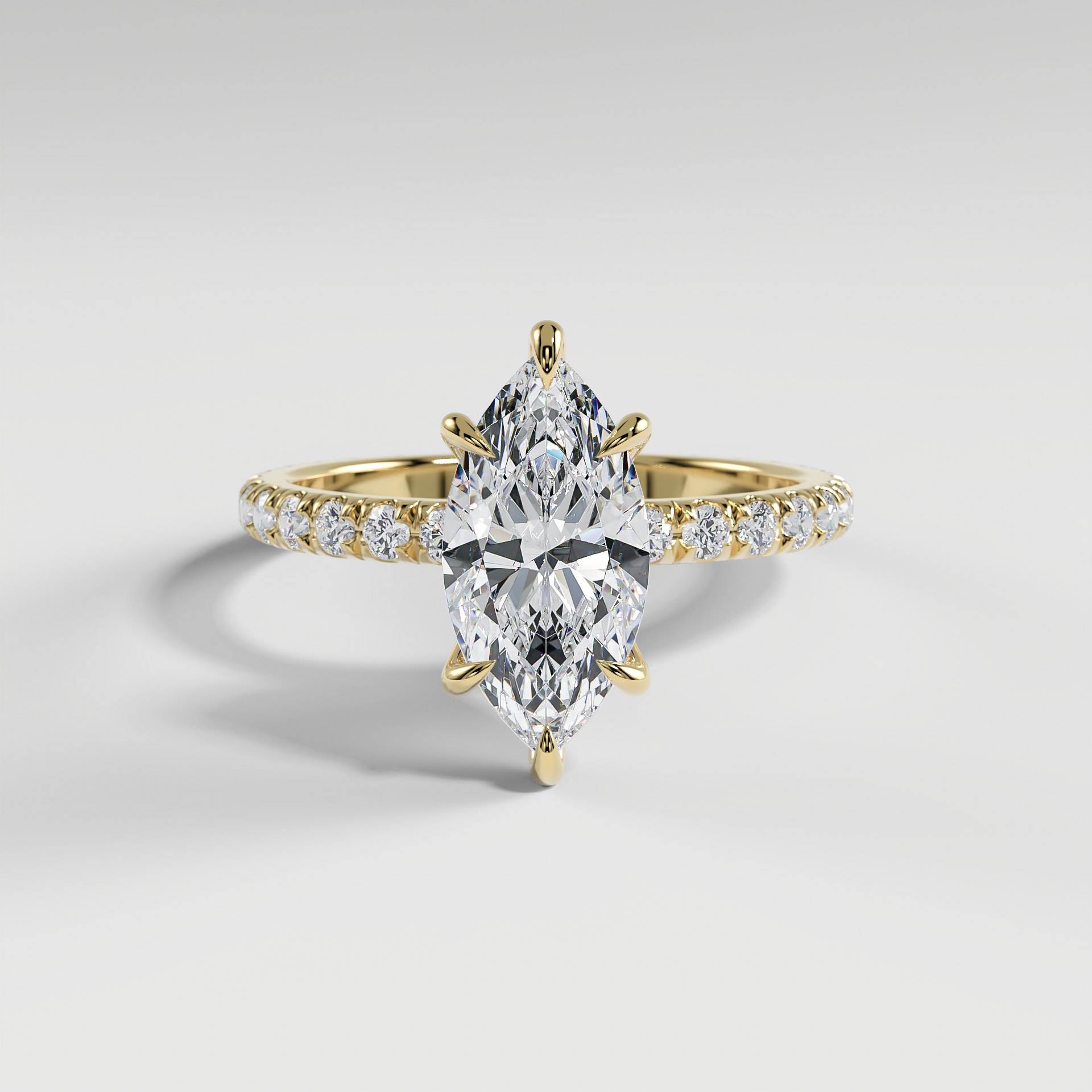 ISABELLA - Marquise Solitaire Engagement Ring with Pavé Diamond Band