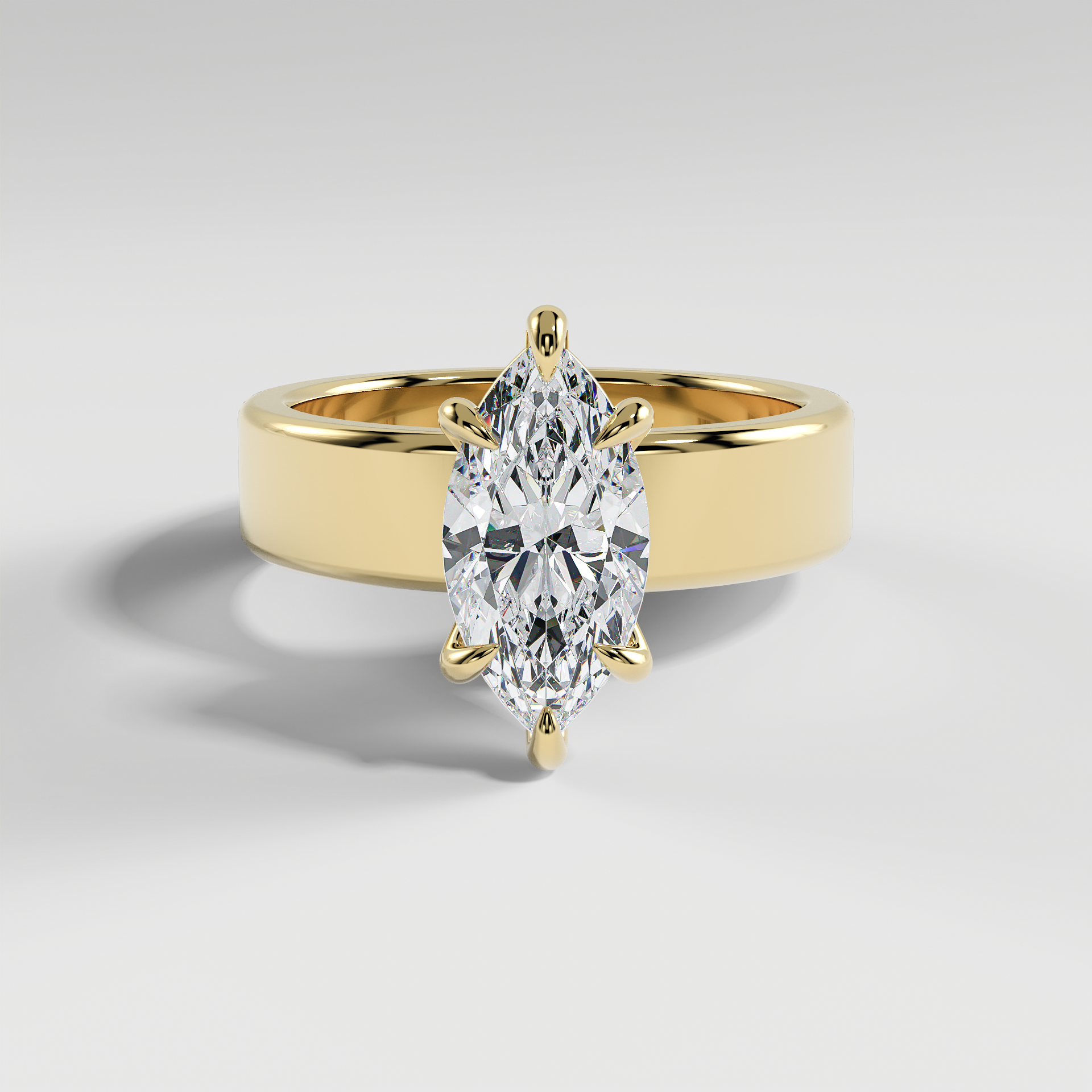 STELLA - Marquise 5mm Flat Solitaire Engagement Ring with Hidden Halo and Polished Band