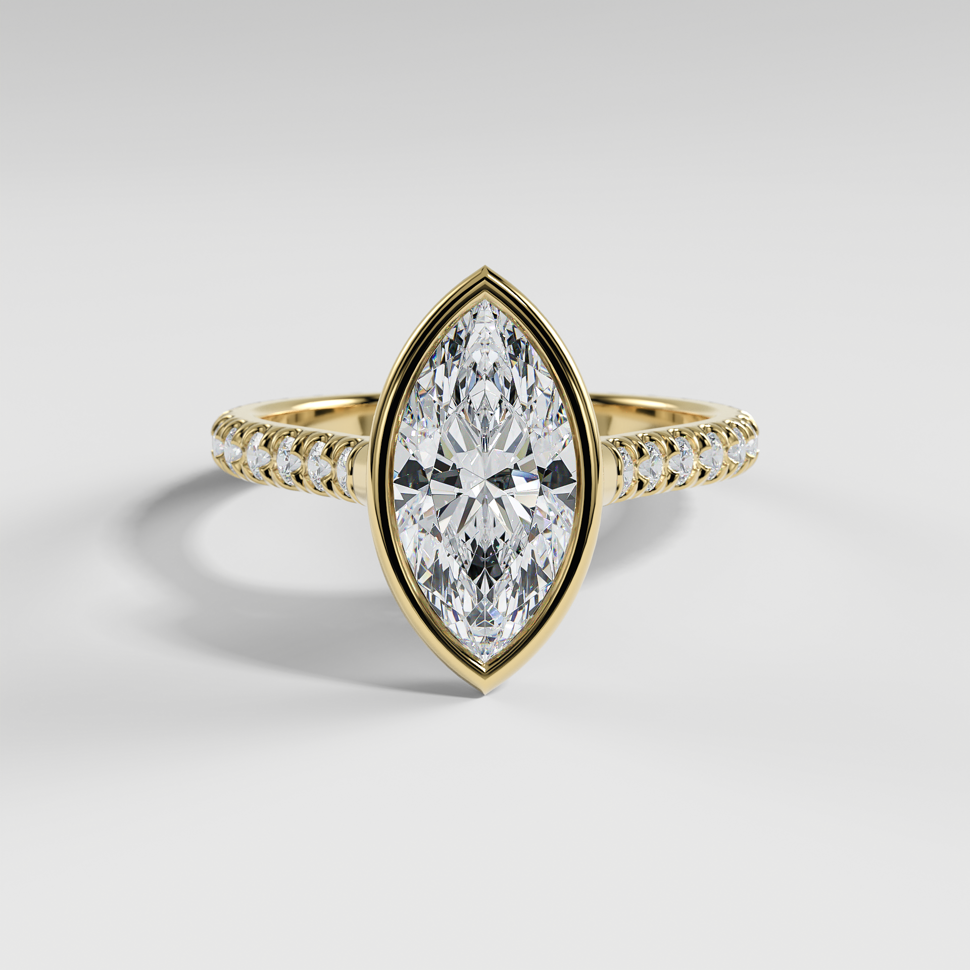ABIGAIL - Marquise Solitaire Engagement Ring with Pavé Diamond Cathedral Band and Full Bezel Setting