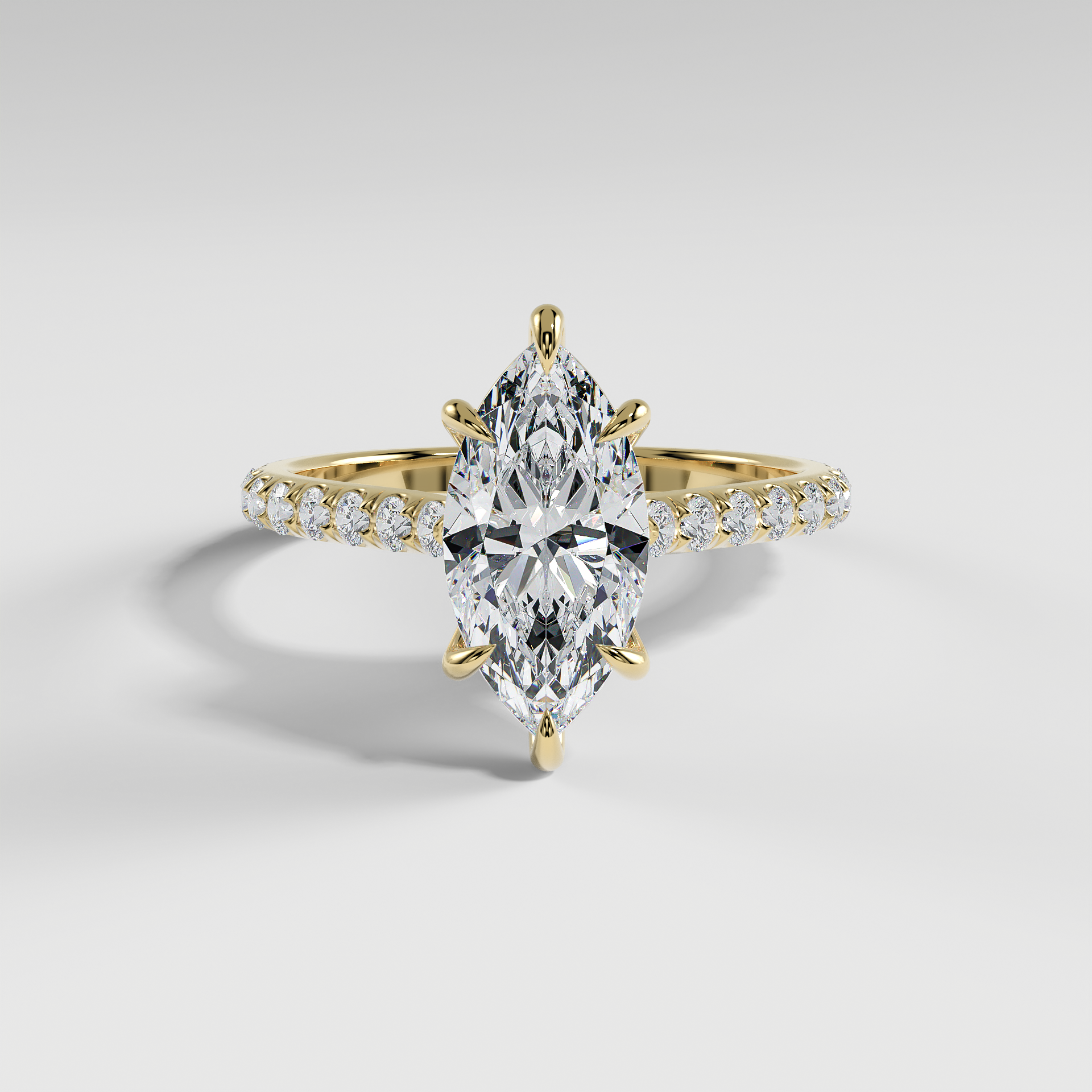 CHARLOTTE - Marquise Solitaire Engagement Ring with Pavé, Cathedral Band, and Hidden Halo