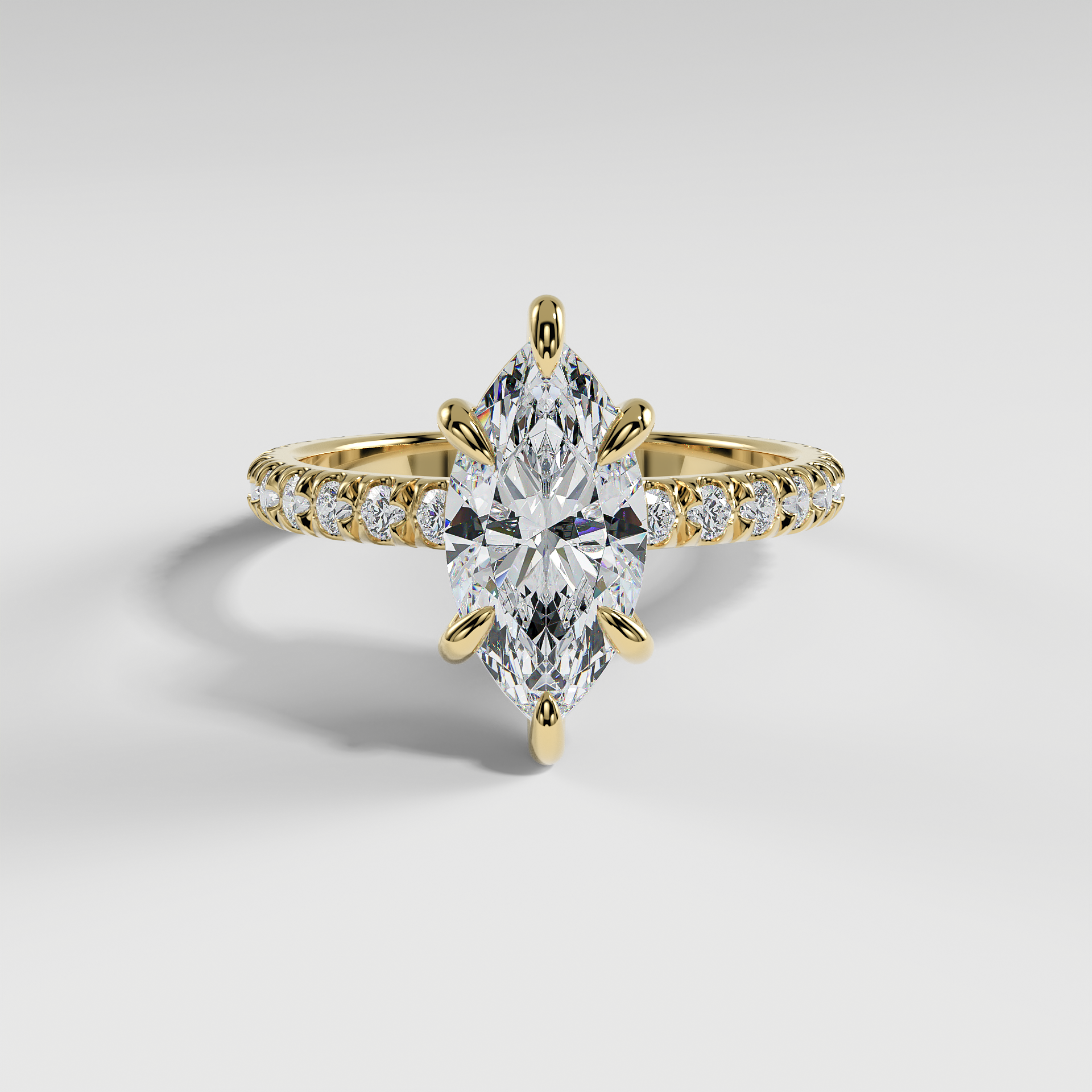 ELIZABETH - Marquise Solitaire Engagement Ring with Pavé Diamond Hidden Halo and Low-Set Donut Basket