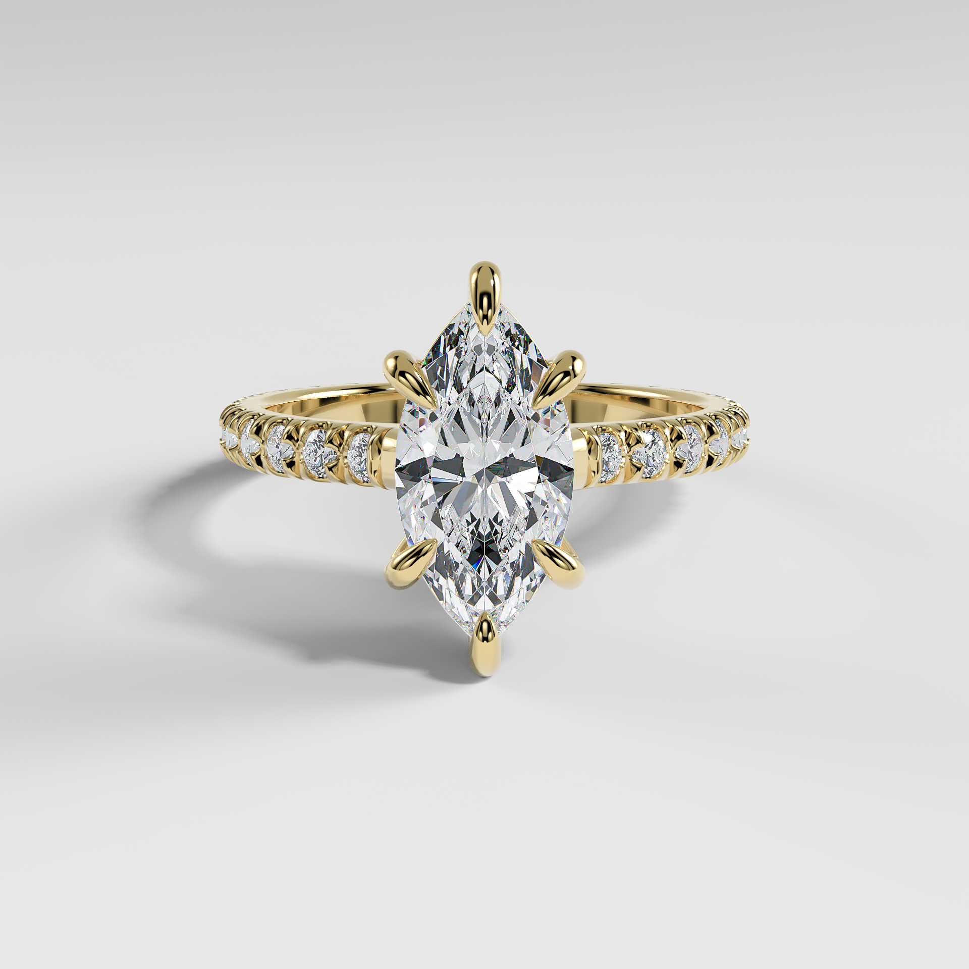 DELILAH - Marquise Solitaire Engagement Ring with Pavé Diamond Band and Low-Set Donut Basket