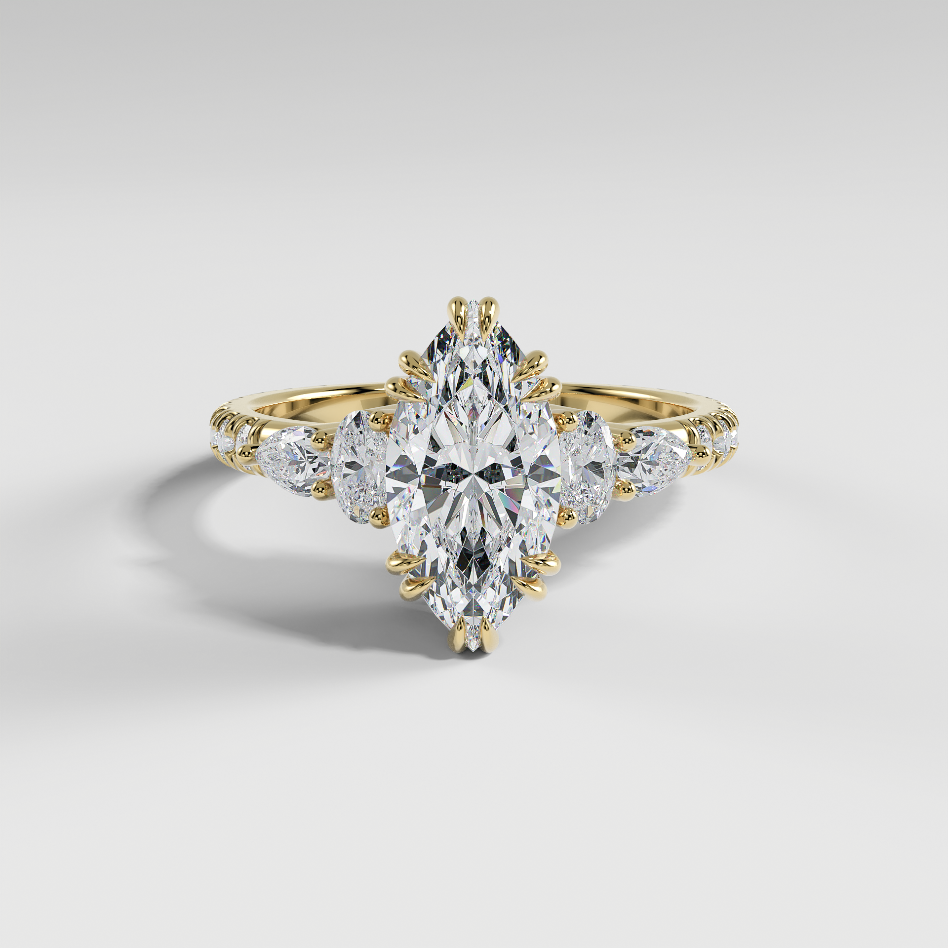 ELEANOR - Marquise Five-Stone Diamond Ring with Oval & Pear Side Stones and Pavé Band