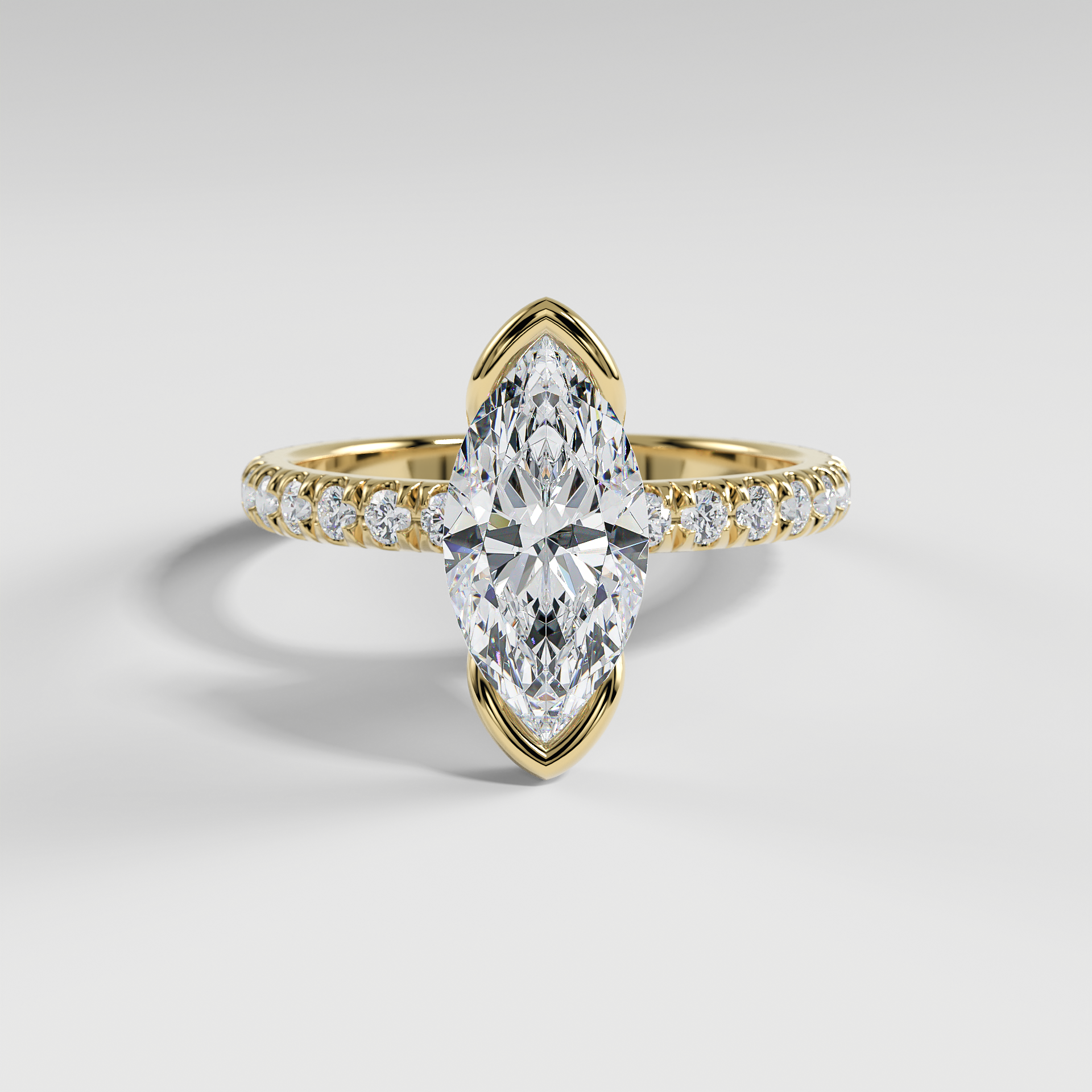 MAYA - Marquise Solitaire Engagement Ring with Pavé and Half Bezel Setting
