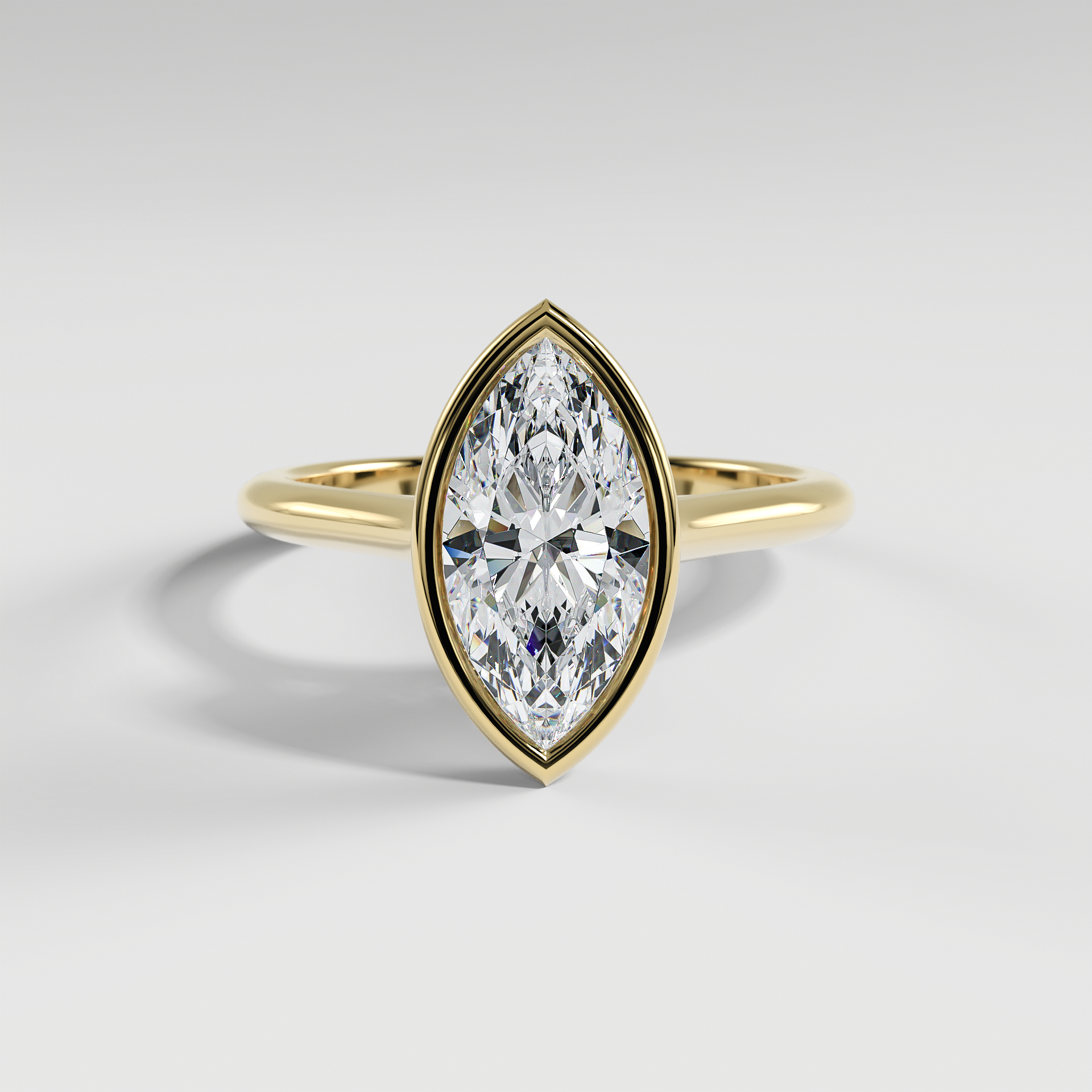 SCARLETT - Marquise Solitaire Engagement Ring with Full Bezel Setting and Polished Cathedral Band