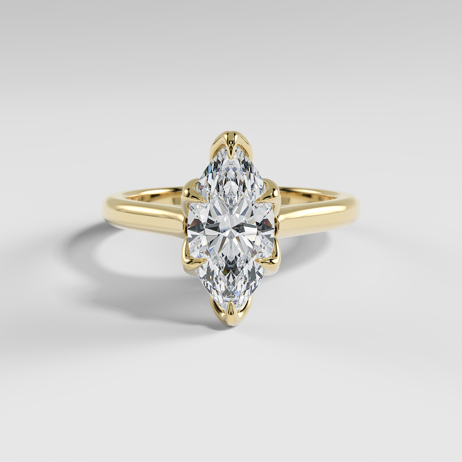 GEORGIA - Marquise Solitaire Engagement Ring with Polished Cathedral Band and Lotus Basket