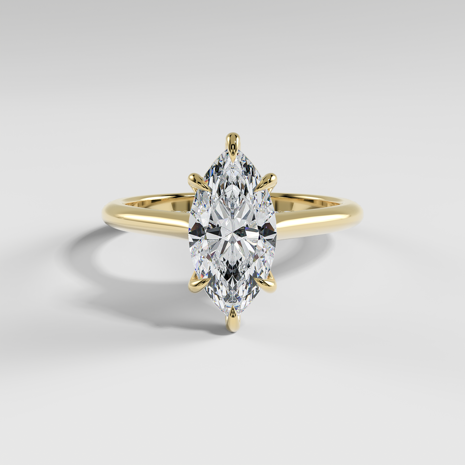 BILLIE - Marquise Solitaire Engagement Ring with Hidden Halo, Polished Cathedral Band, and Pavé Bridge