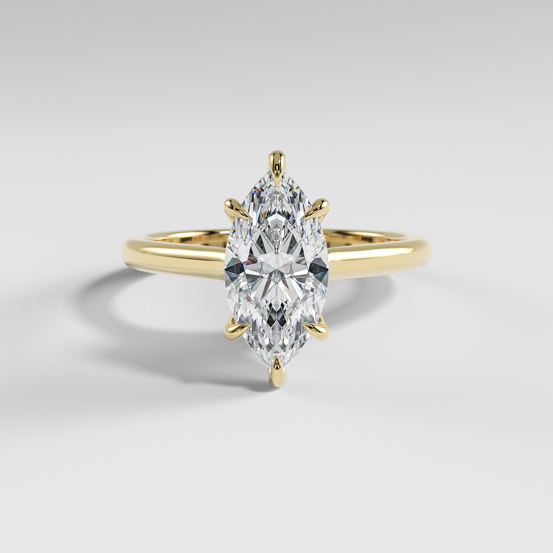 EMMA - Marquise Solitaire Engagement Ring with Hidden Halo and Polished Cathedral Band
