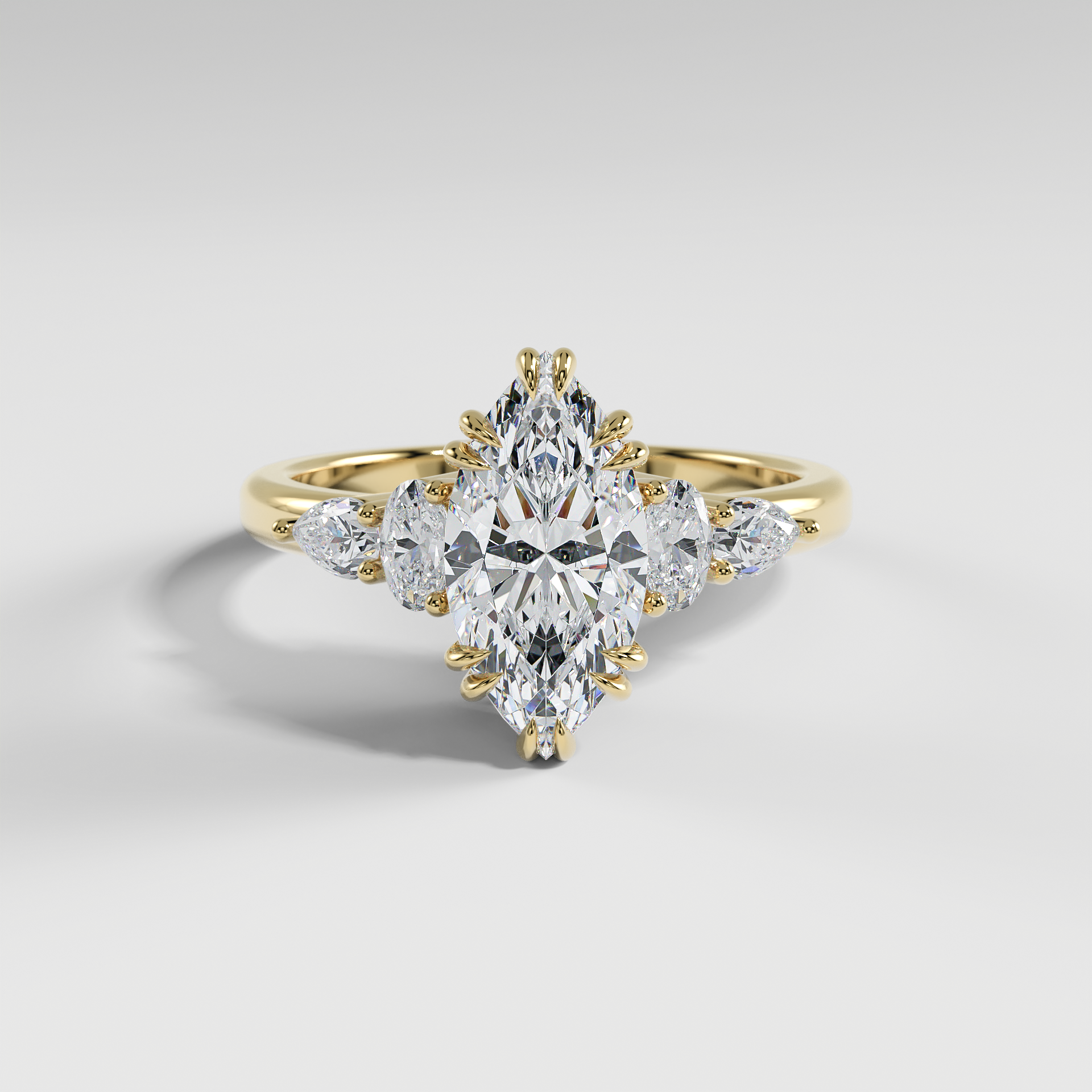 WILLOW - Marquise Five-Stone Diamond Ring with Oval & Pear Side Stones and Polished Band