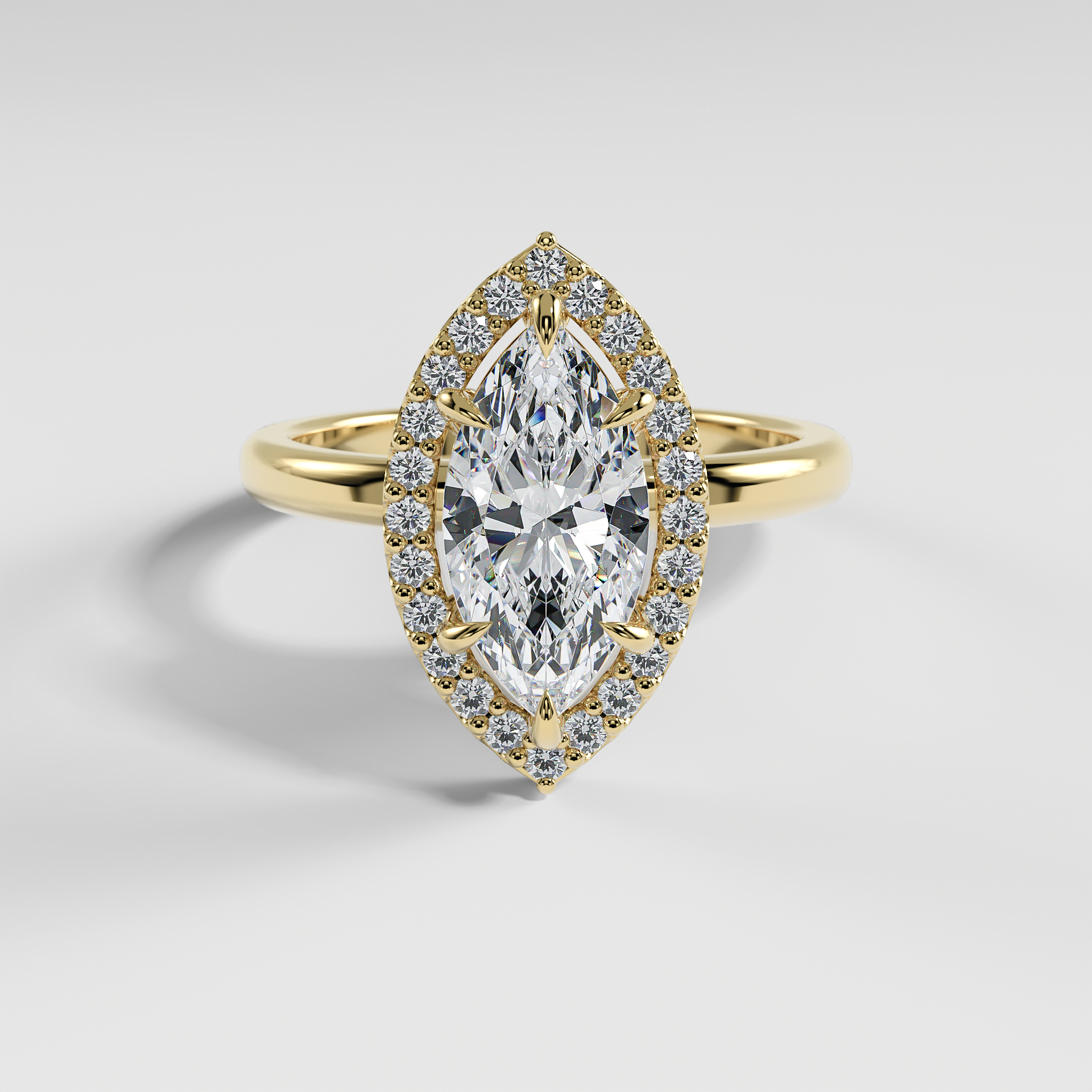 ELIANA - Marquise Halo Engagement Ring with Polished Band