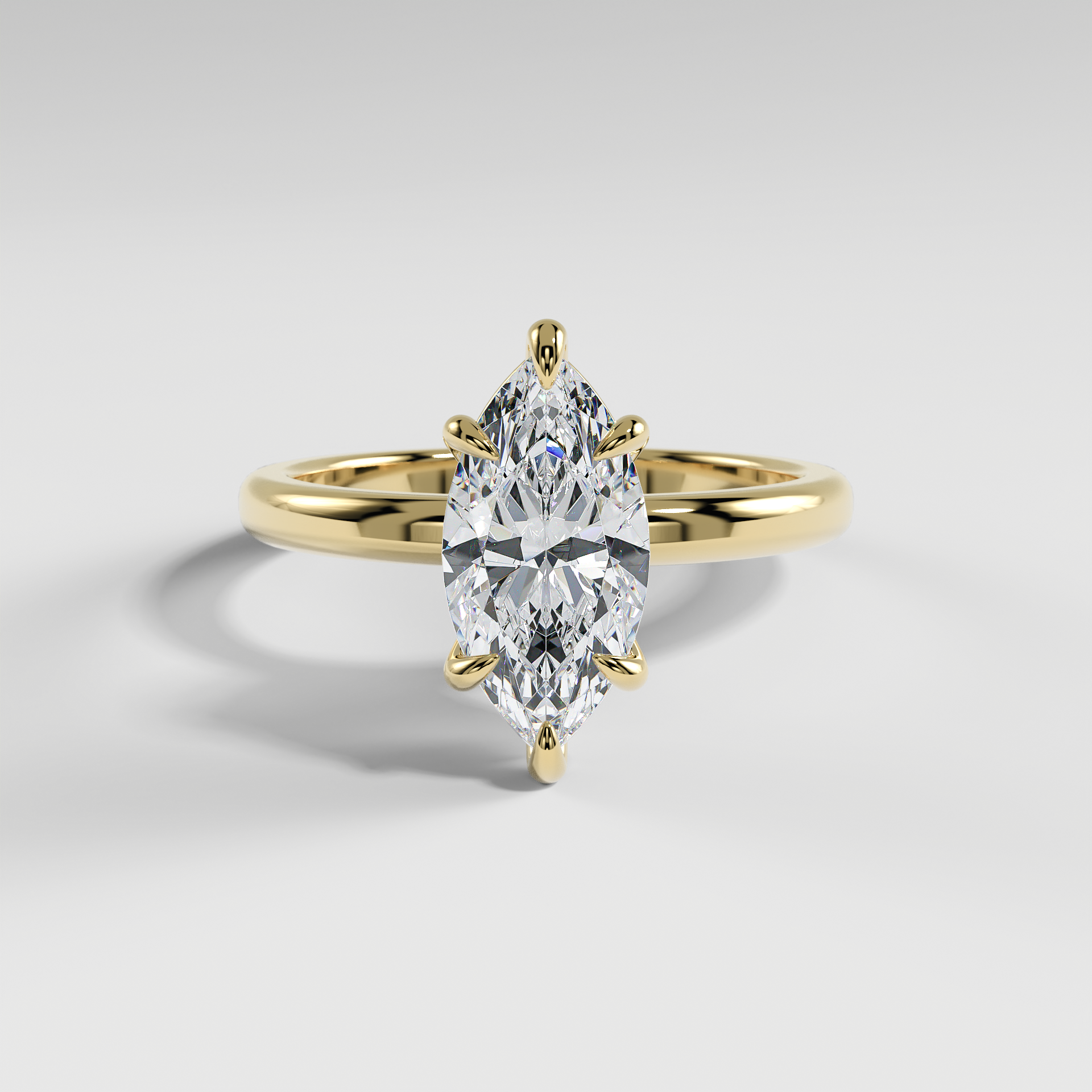LAURA - Marquise Solitaire Engagement Ring with Choker-Style Hidden Halo and Polished Band