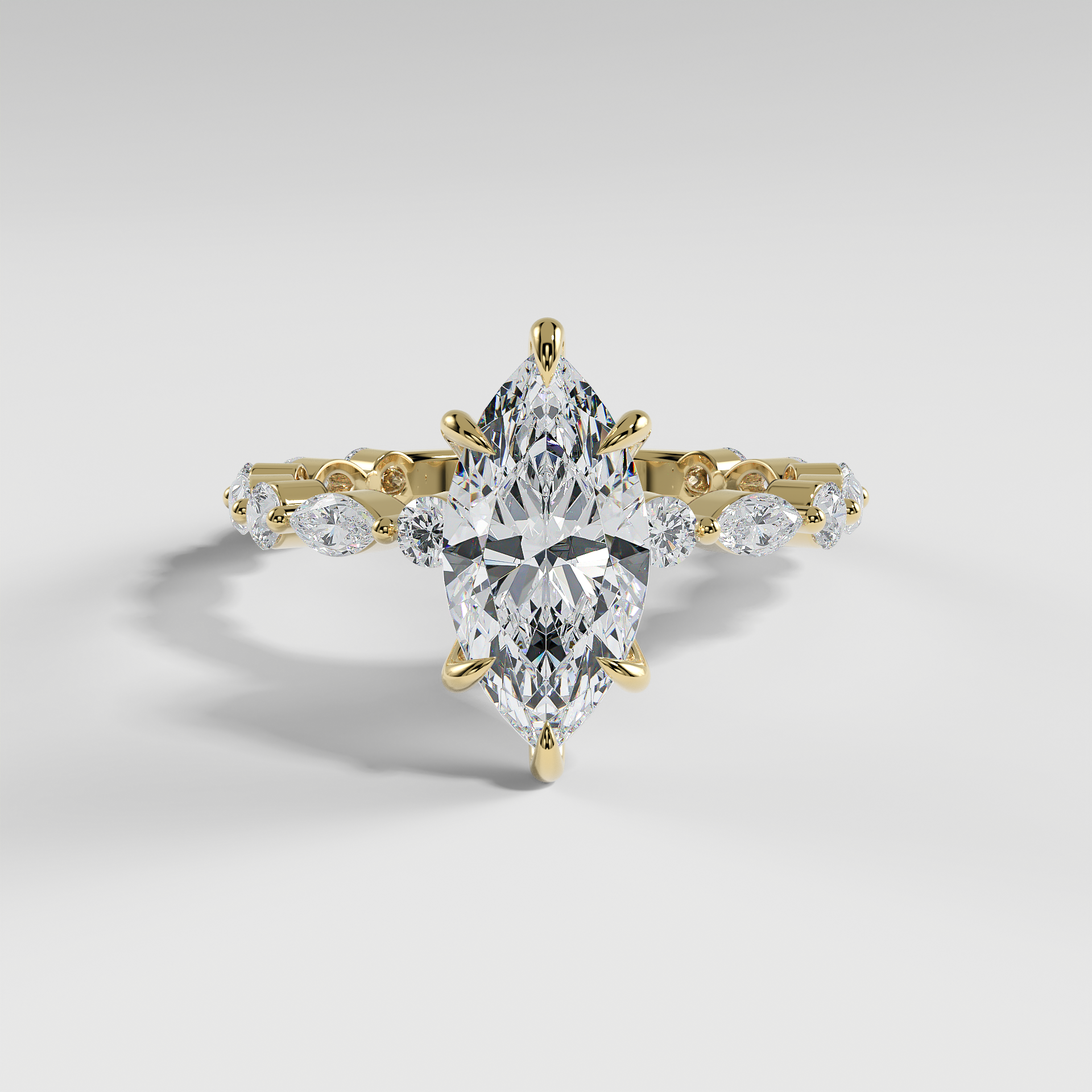 VALENTINA - Marquise Solitaire Engagement Ring with Marquise & Round Accent Stones