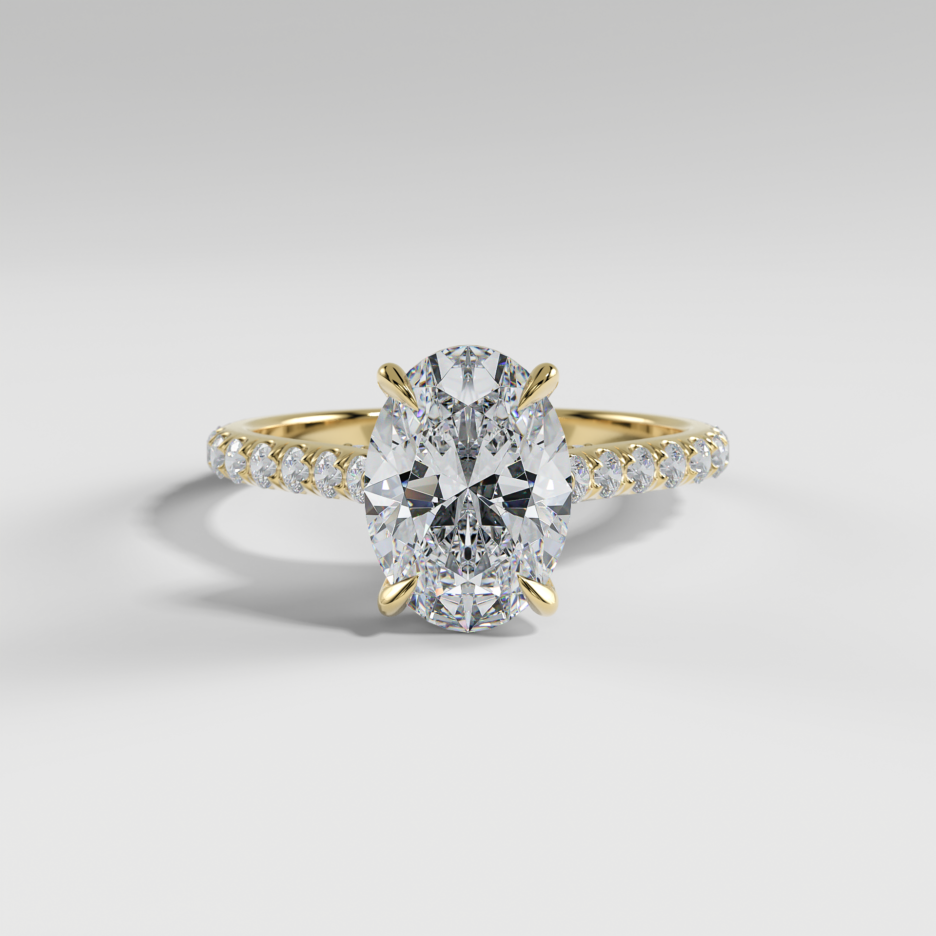 LUCY - Oval Solitaire Engagement Ring with Pavé, Cathedral Band, Hidden Halo, and Pavé Bridge