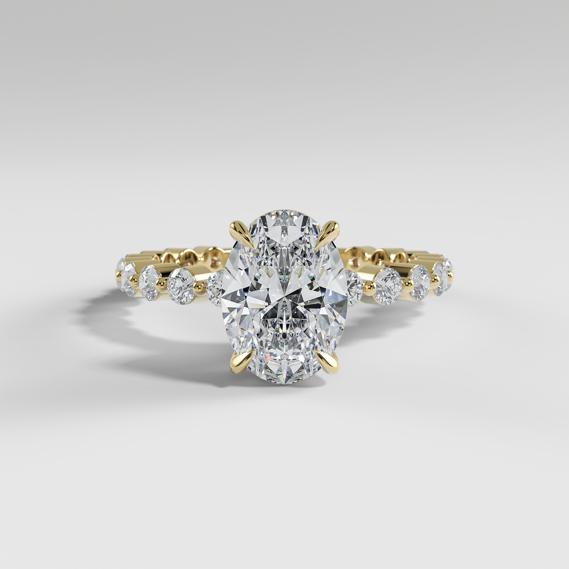 NAOMI - Oval Solitaire Engagement Ring with Hidden Halo and 2.2mm Round Accent Diamonds