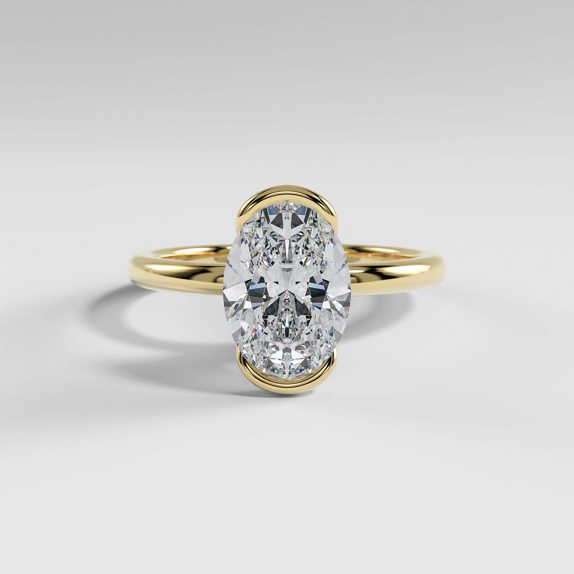 POPPY - Oval Solitaire Engagement Ring with Half Bezel Setting and Polished Band