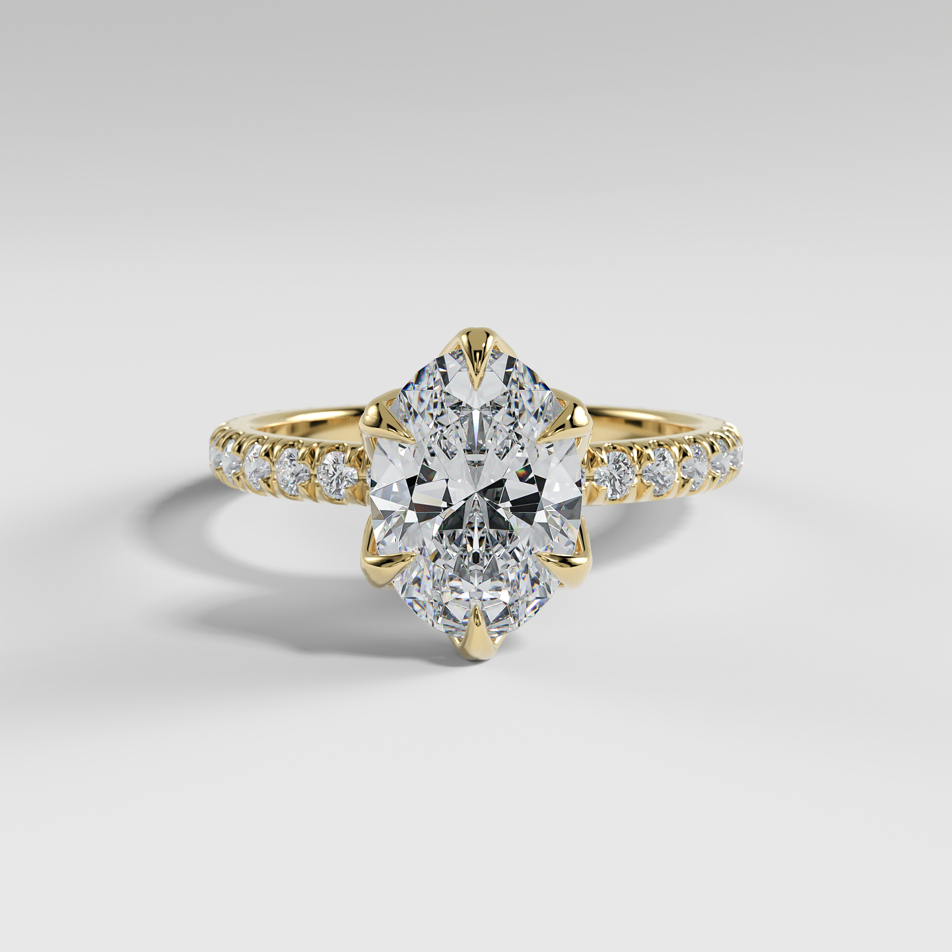 HAILEY - Oval Solitaire Engagement Ring with Pavé Diamond Band and Lotus Basket