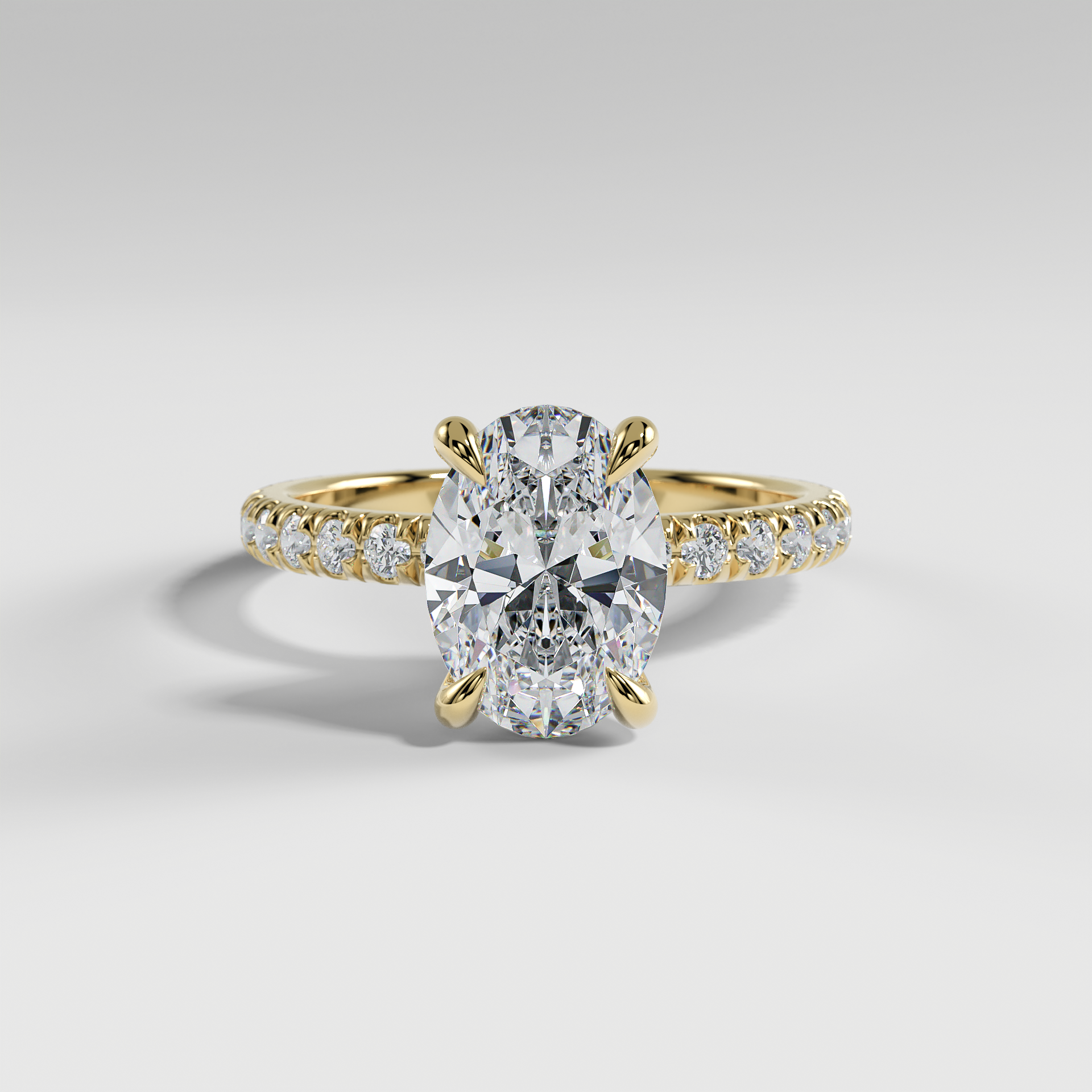 GRACE - Oval Solitaire Engagement Ring with Pavé Diamond Band and Open Basket Setting