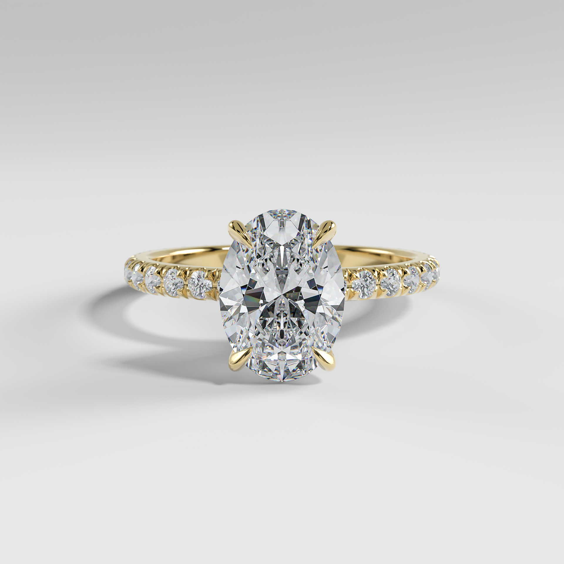 ISABELLA - Oval Solitaire Engagement Ring with Pavé Diamond Band