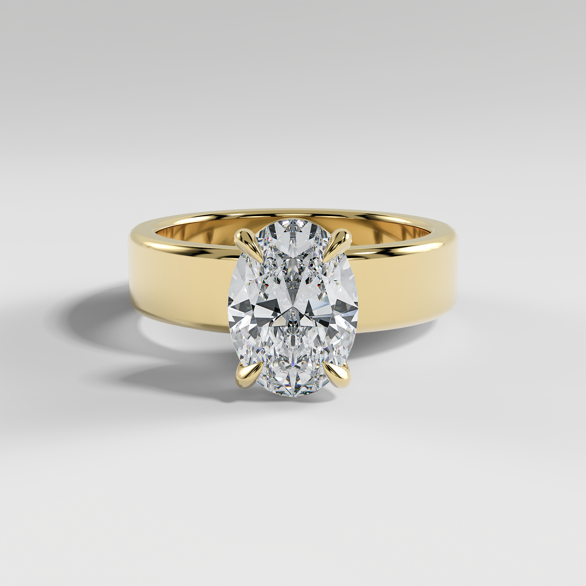 STELLA - Oval 5mm Flat Solitaire Engagement Ring with Hidden Halo and Polished Band