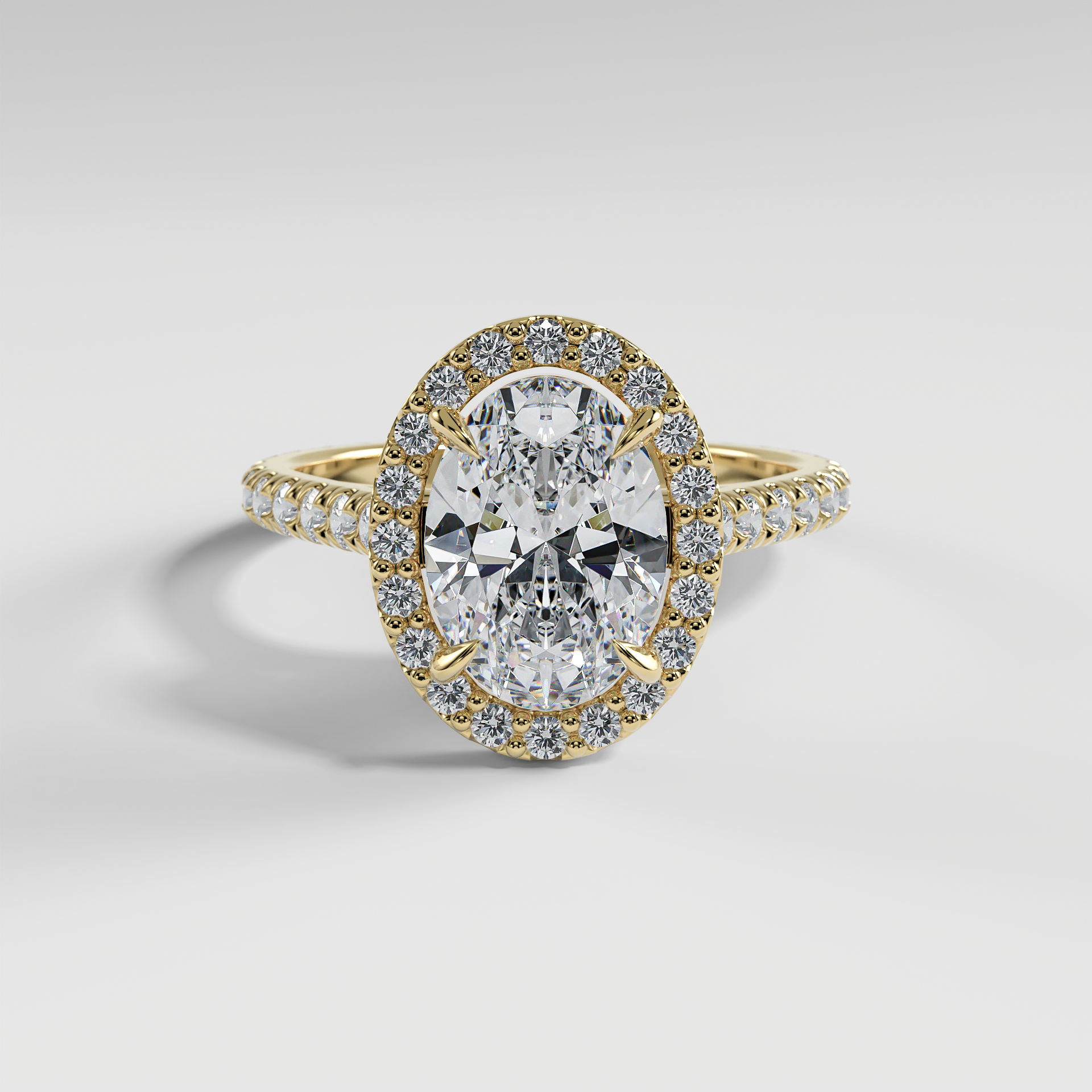 SOFIA - Oval Halo Engagement Ring with Pavé Diamond Cathedral Band