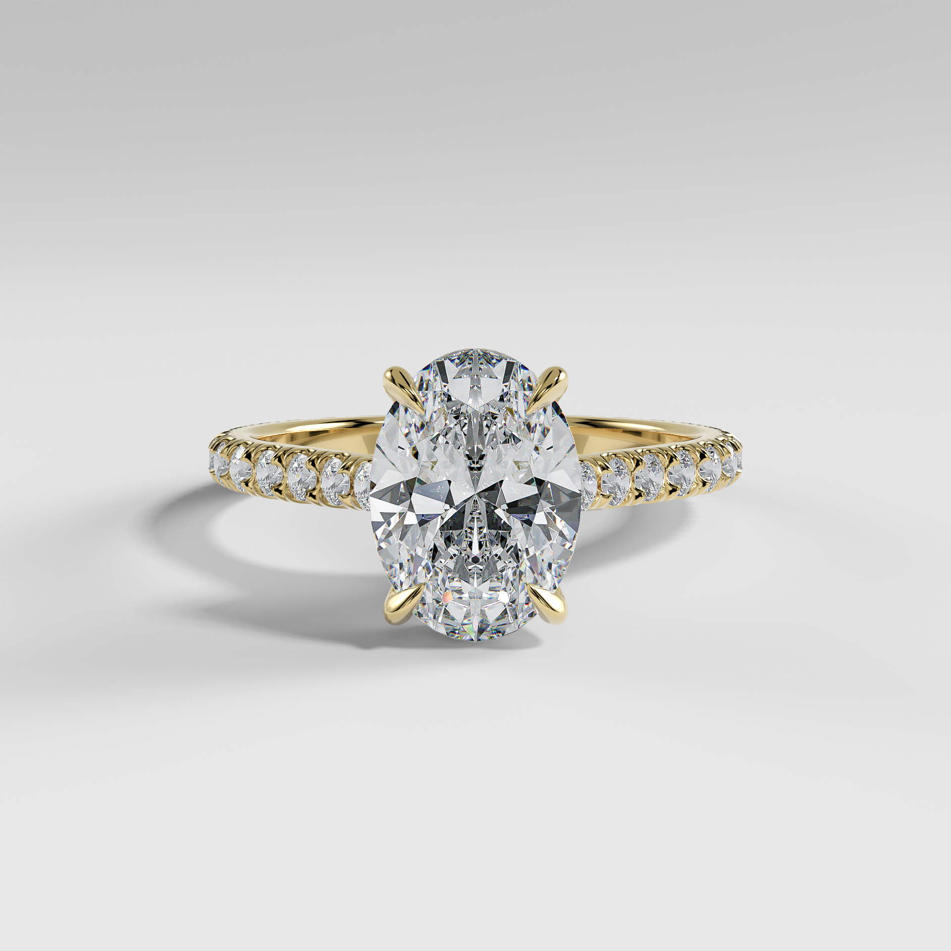 CHARLOTTE - Oval Solitaire Engagement Ring with Pavé, Cathedral Band, and Hidden Halo