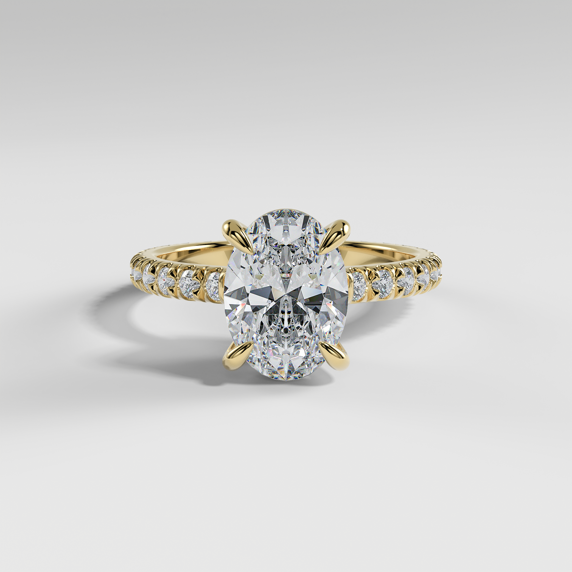 ELIZABETH - Oval Solitaire Engagement Ring with Pavé Diamond Hidden Halo and Low-Set Donut Basket