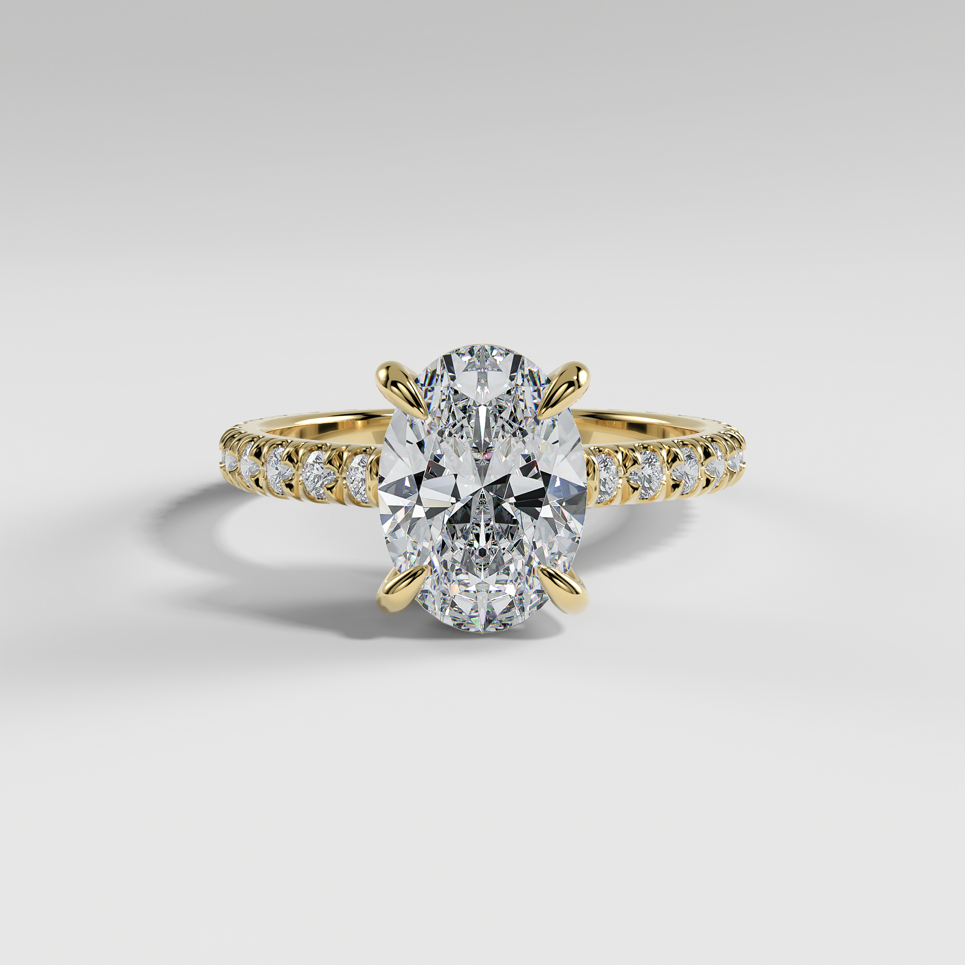 DELILAH - Oval Solitaire Engagement Ring with Pavé Diamond Band and Low-Set Donut Basket