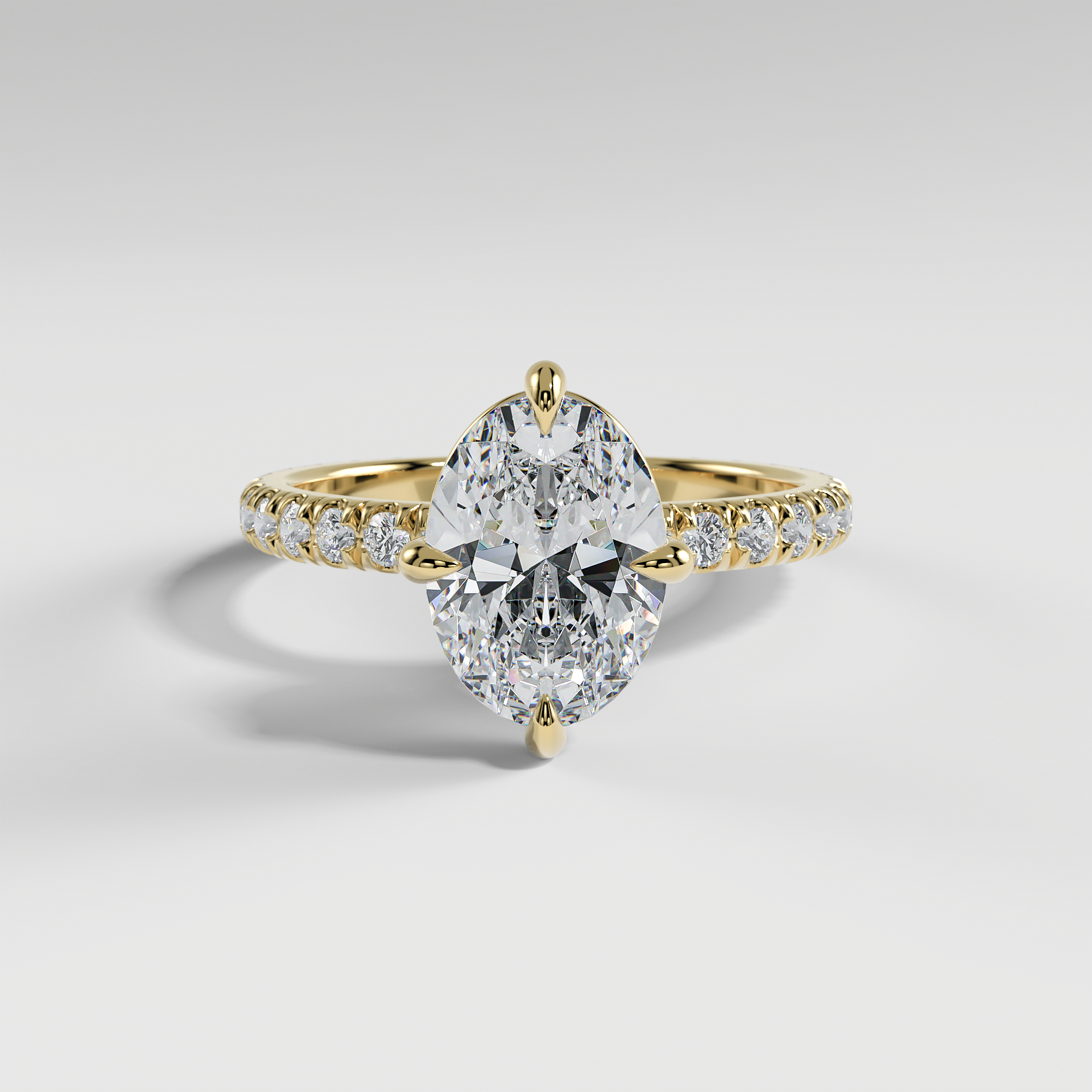 ANNA - Oval North–South Solitaire Engagement Ring with Pavé Diamond