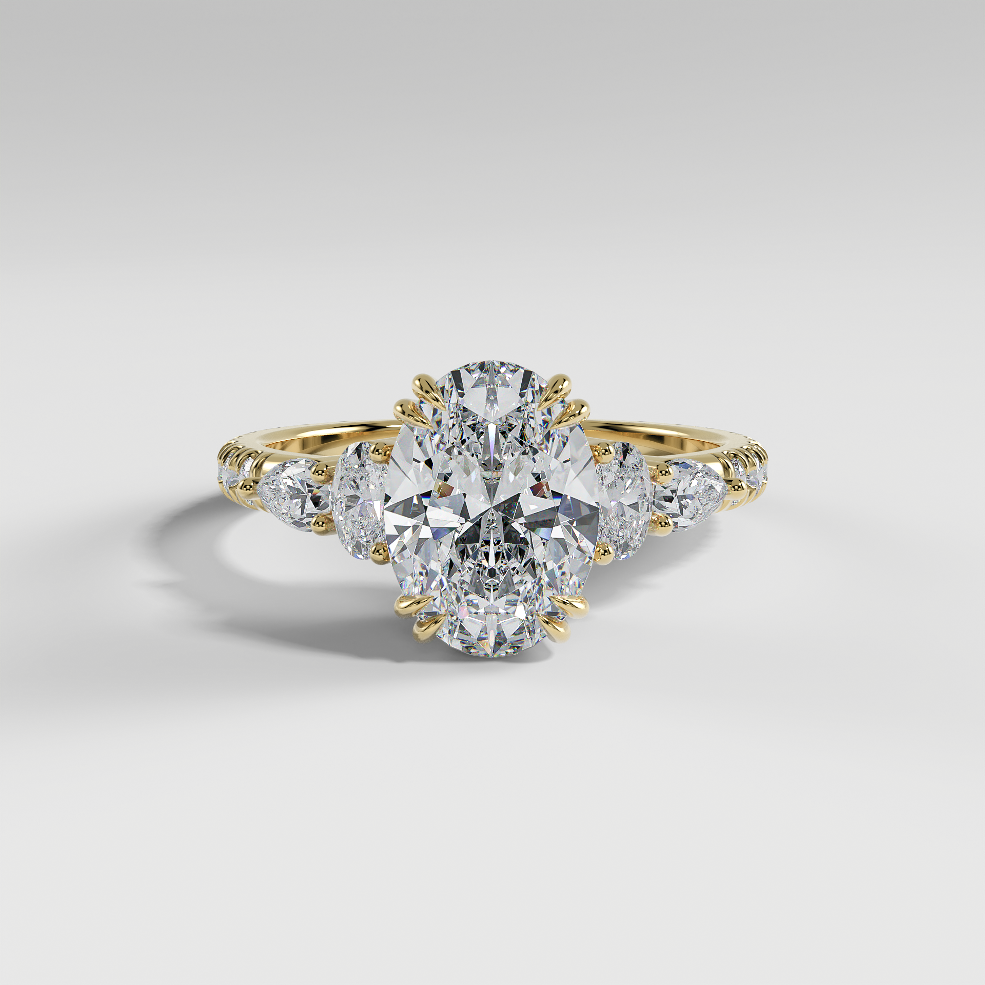 ELEANOR - Oval Five-Stone Diamond Ring with Oval & Pear Side Stones and Pavé Band