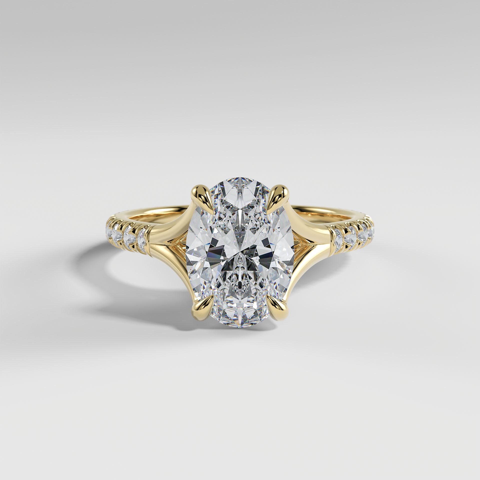 VICTORIA - Oval Solitaire Engagement Ring with Pavé Diamond Split Band