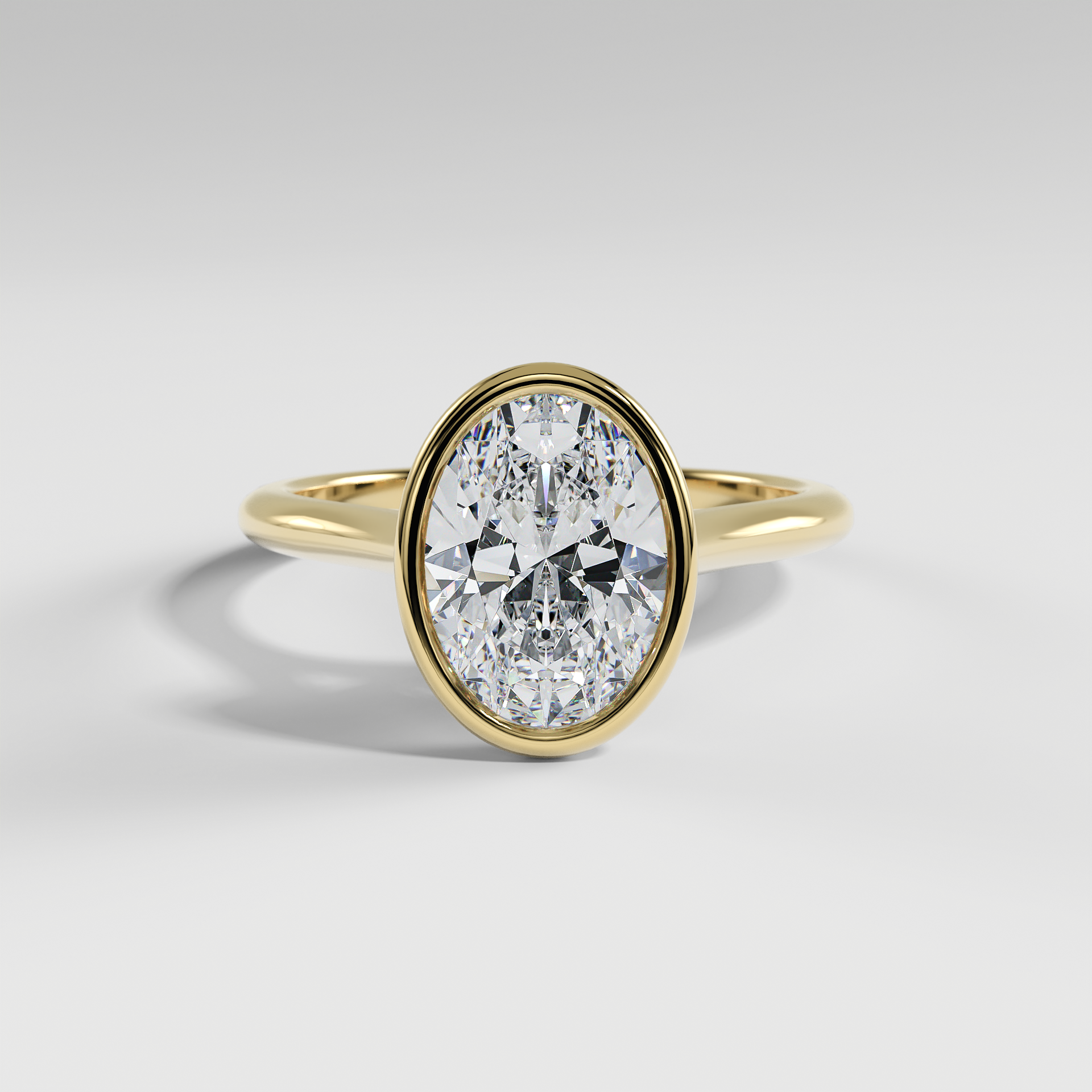 SCARLETT - Oval Solitaire Engagement Ring with Full Bezel Setting and Polished Cathedral Band