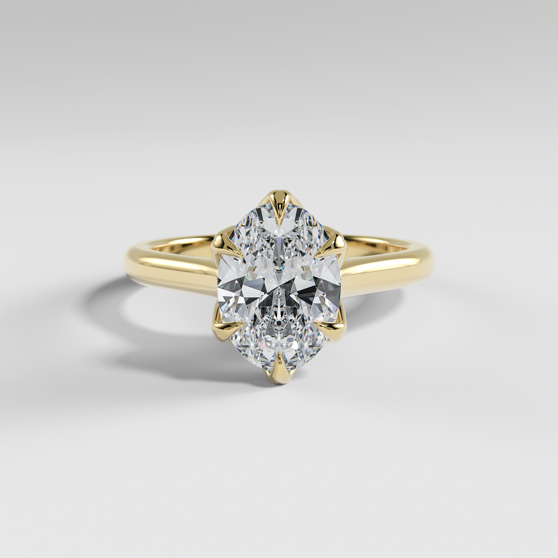 GEORGIA - Oval Solitaire Engagement Ring with Polished Cathedral Band and Lotus Basket