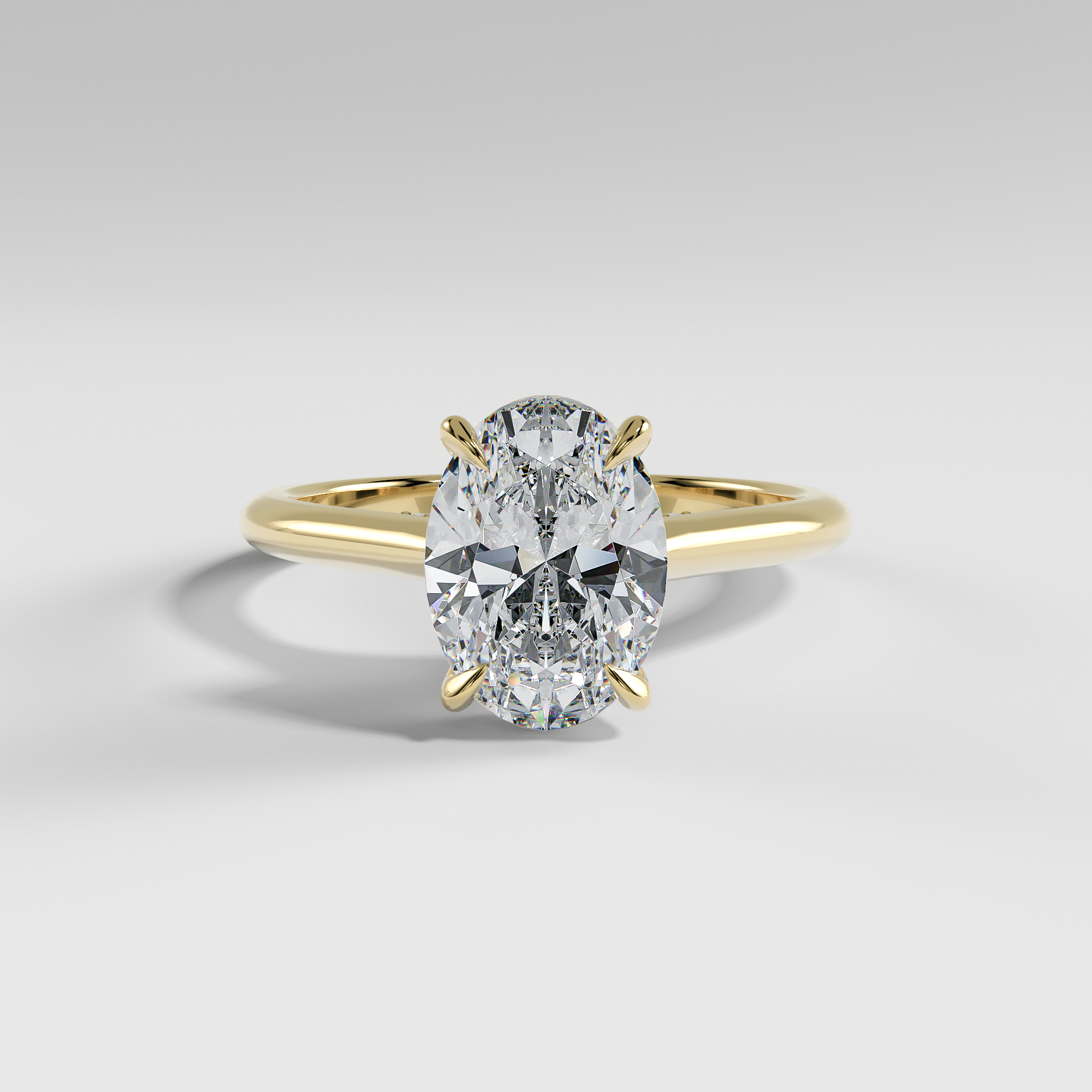 BILLIE - Oval Solitaire Engagement Ring with Hidden Halo, Polished Cathedral Band, and Pavé Bridge