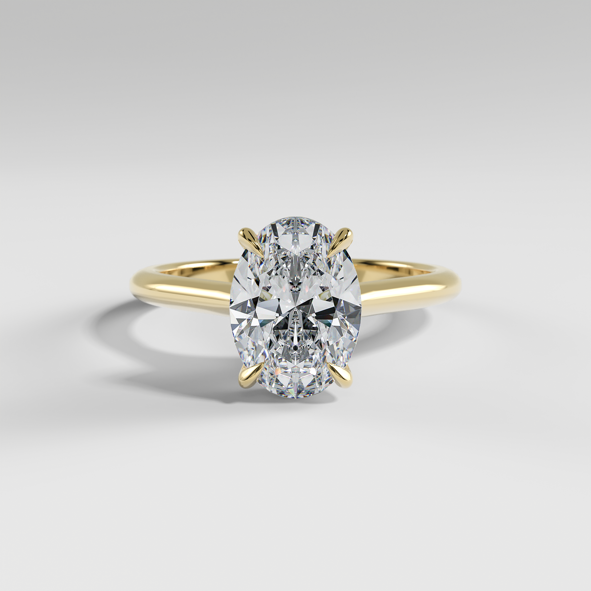 EMMA - Oval Solitaire Engagement Ring with Hidden Halo and Polished Cathedral Band