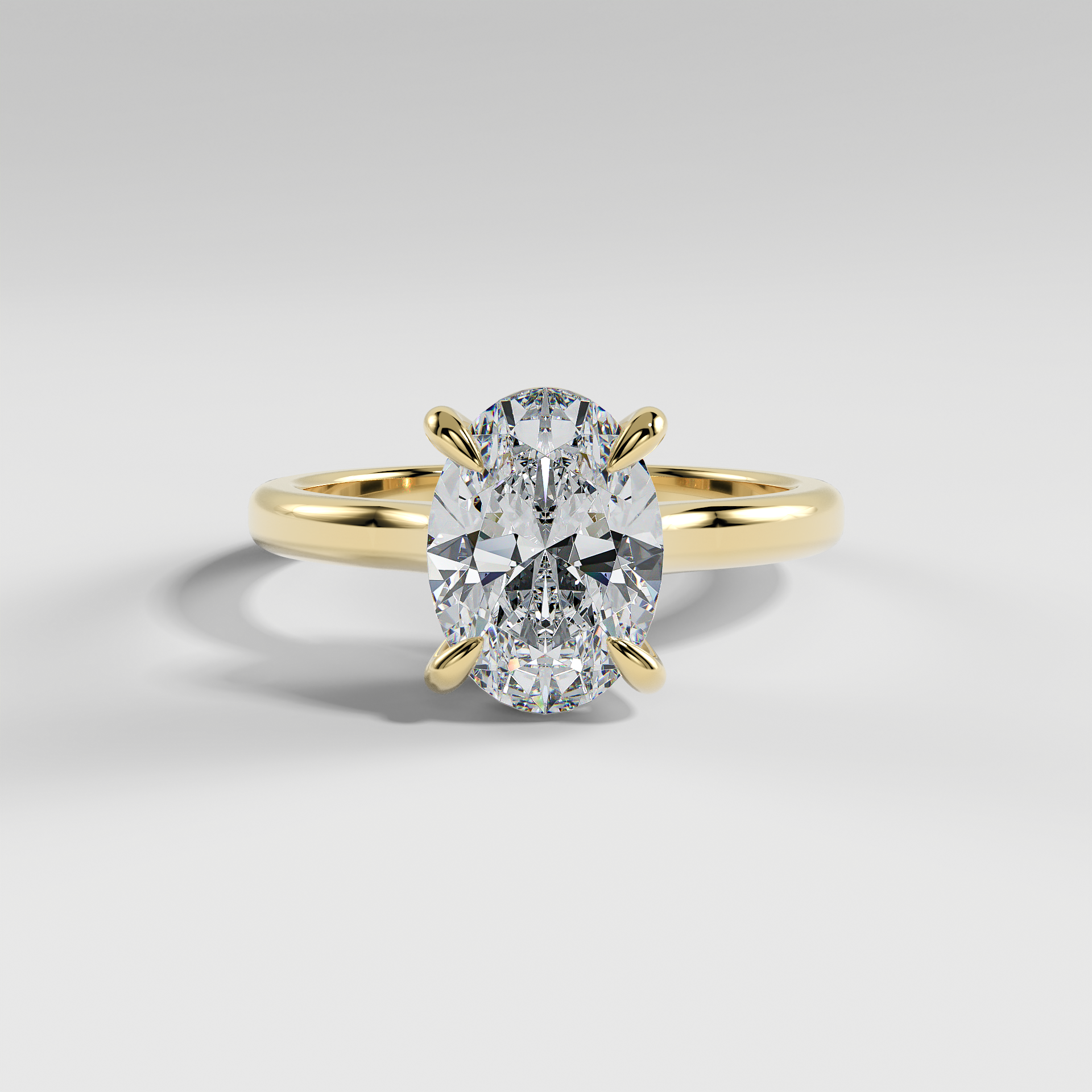 PAISLEY - Oval Solitaire Engagement Ring with Low-Set Donut Basket and Polished Band
