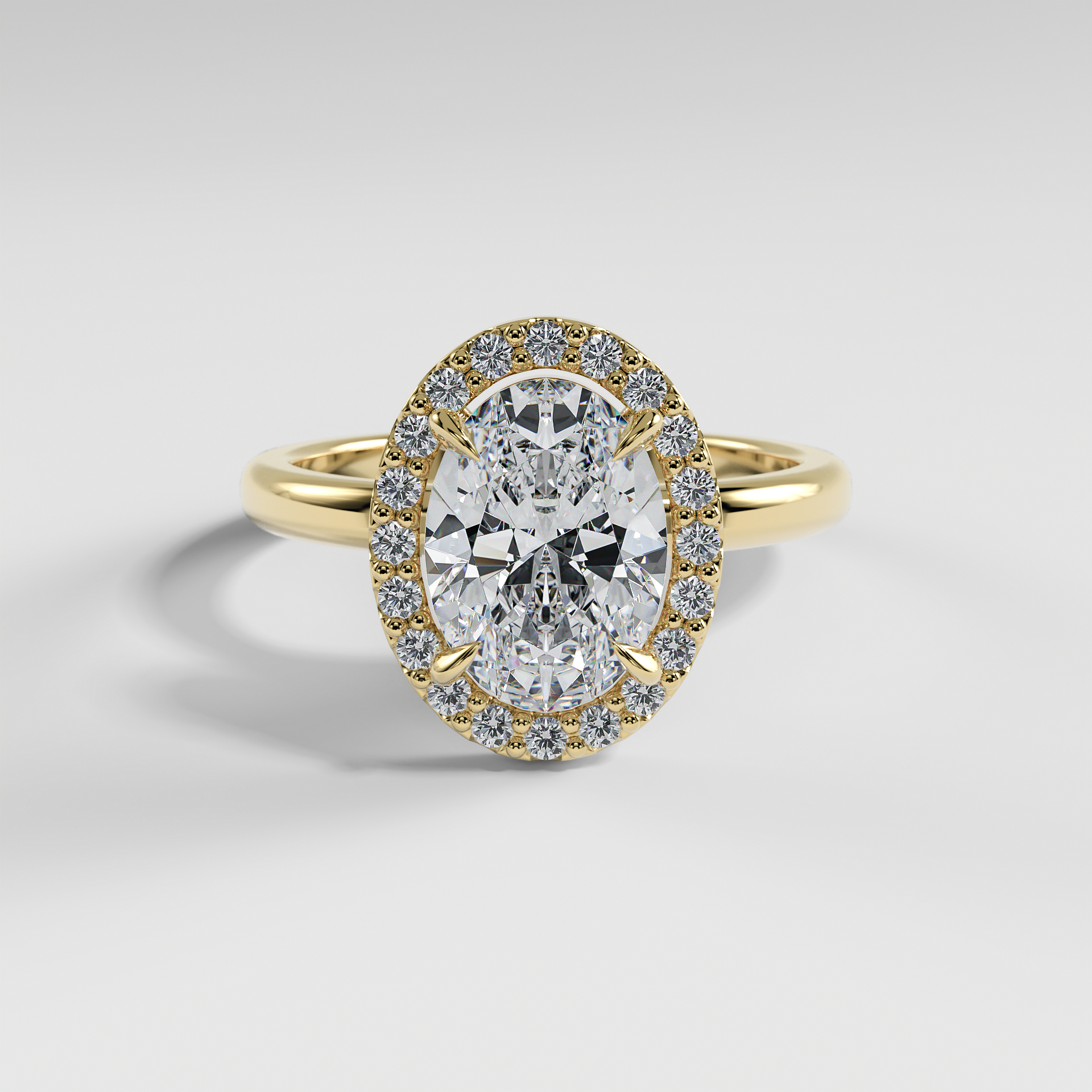 ELIANA - Oval Halo Engagement Ring with Polished Band