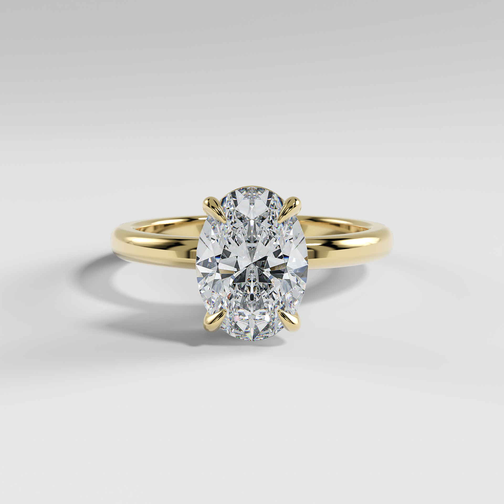 LAURA - Oval Solitaire Engagement Ring with Choker-Style Hidden Halo and Polished Band