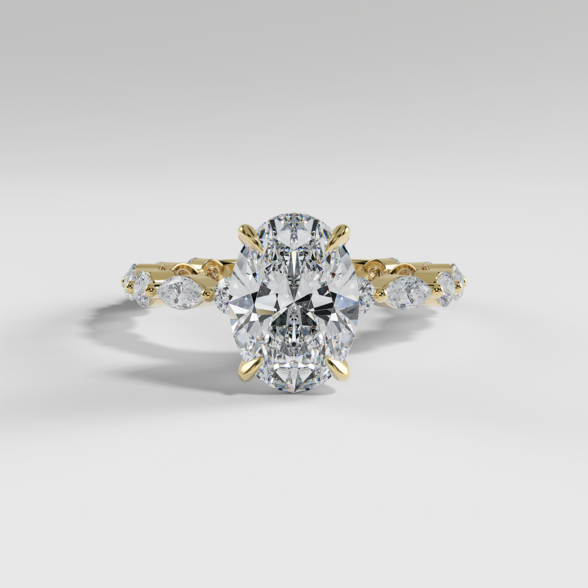 VALENTINA - Oval Solitaire Engagement Ring with Marquise & Round Accent Stones