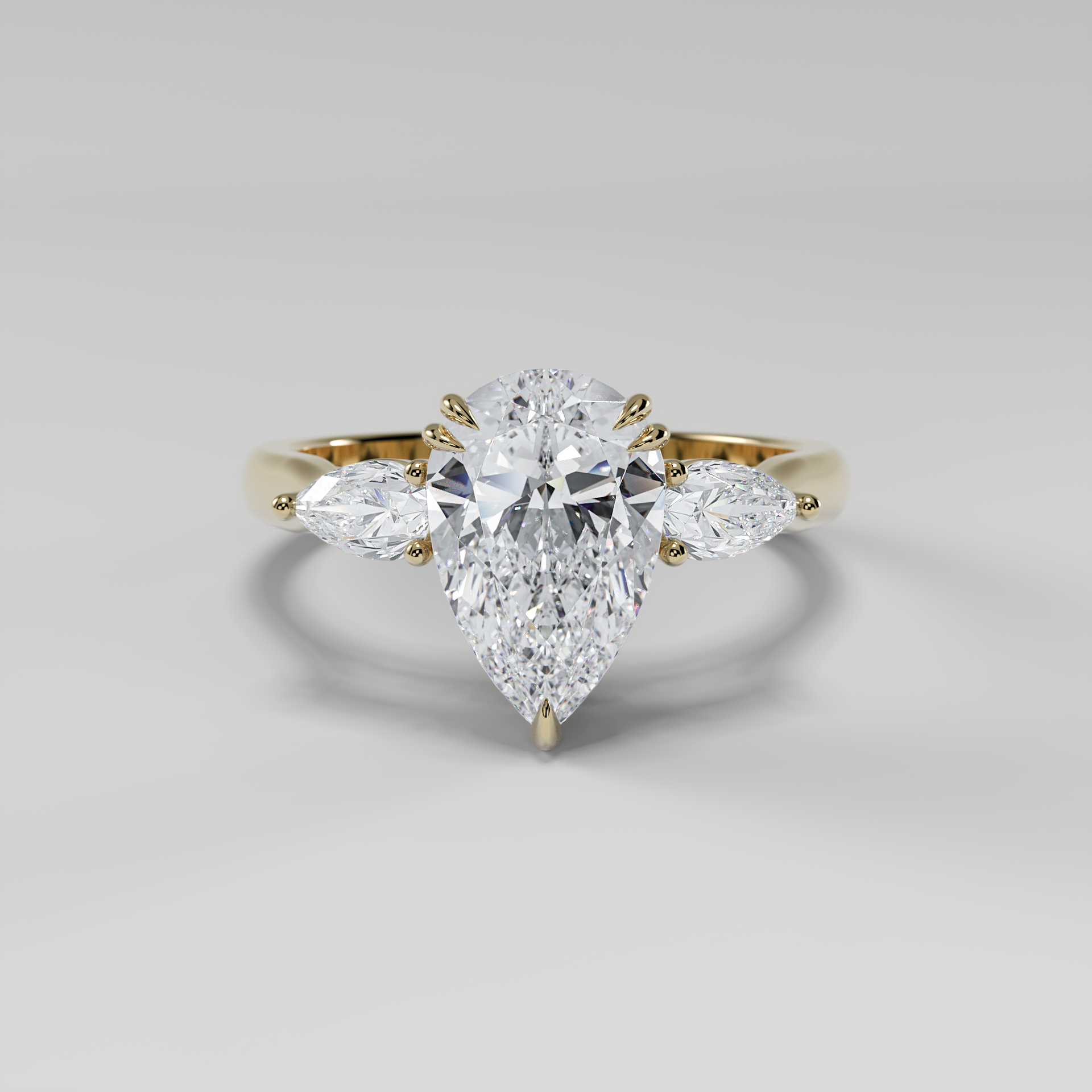 HAZEL - Pear Three-Stone Engagement Ring with Pear Side Stones and Polished Cathedral Band