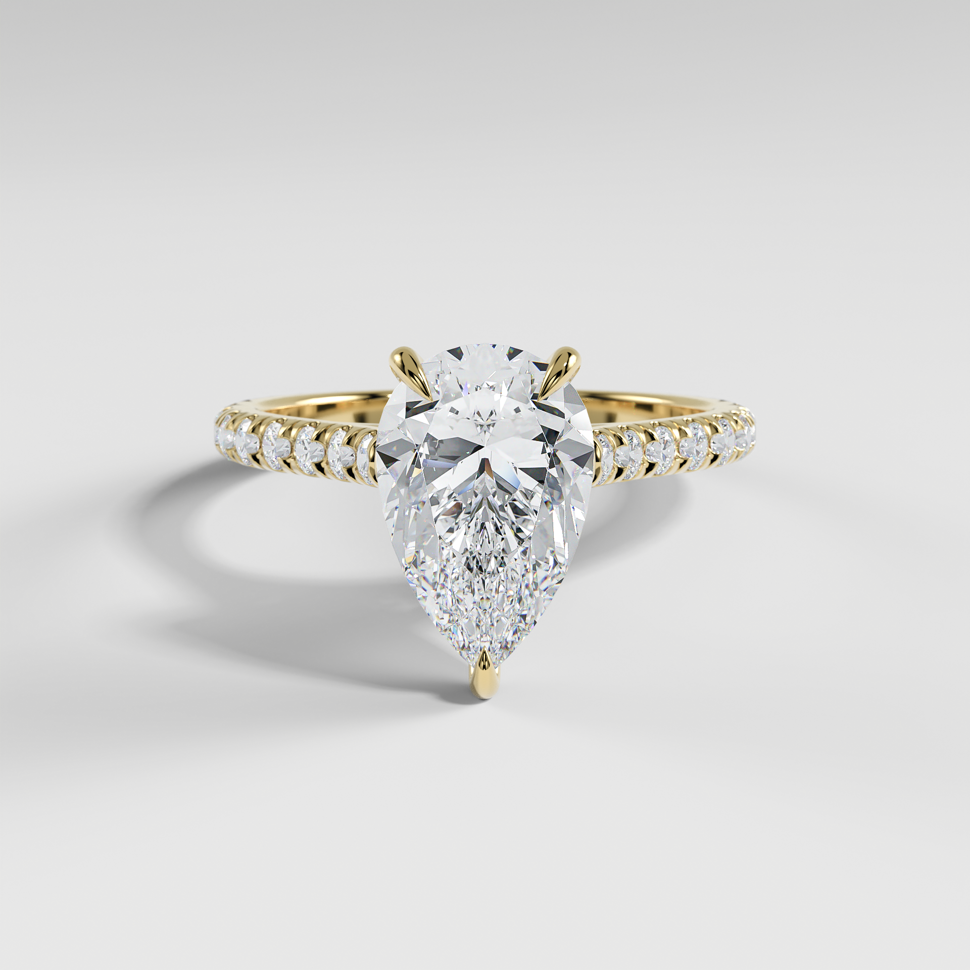 EVELYN - Pear Solitaire Engagement Ring with Pavé Cathedral Band
