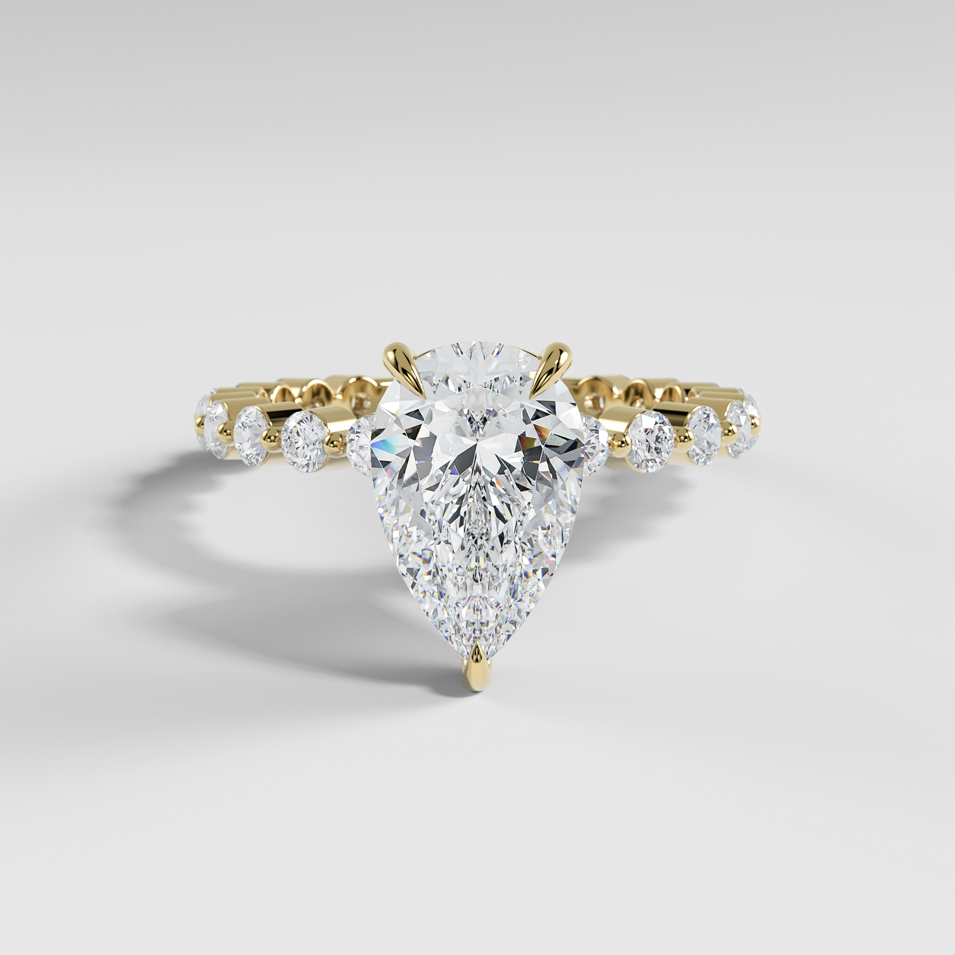 NAOMI - Pear Solitaire Engagement Ring with Hidden Halo and 2.2mm Round Accent Diamonds