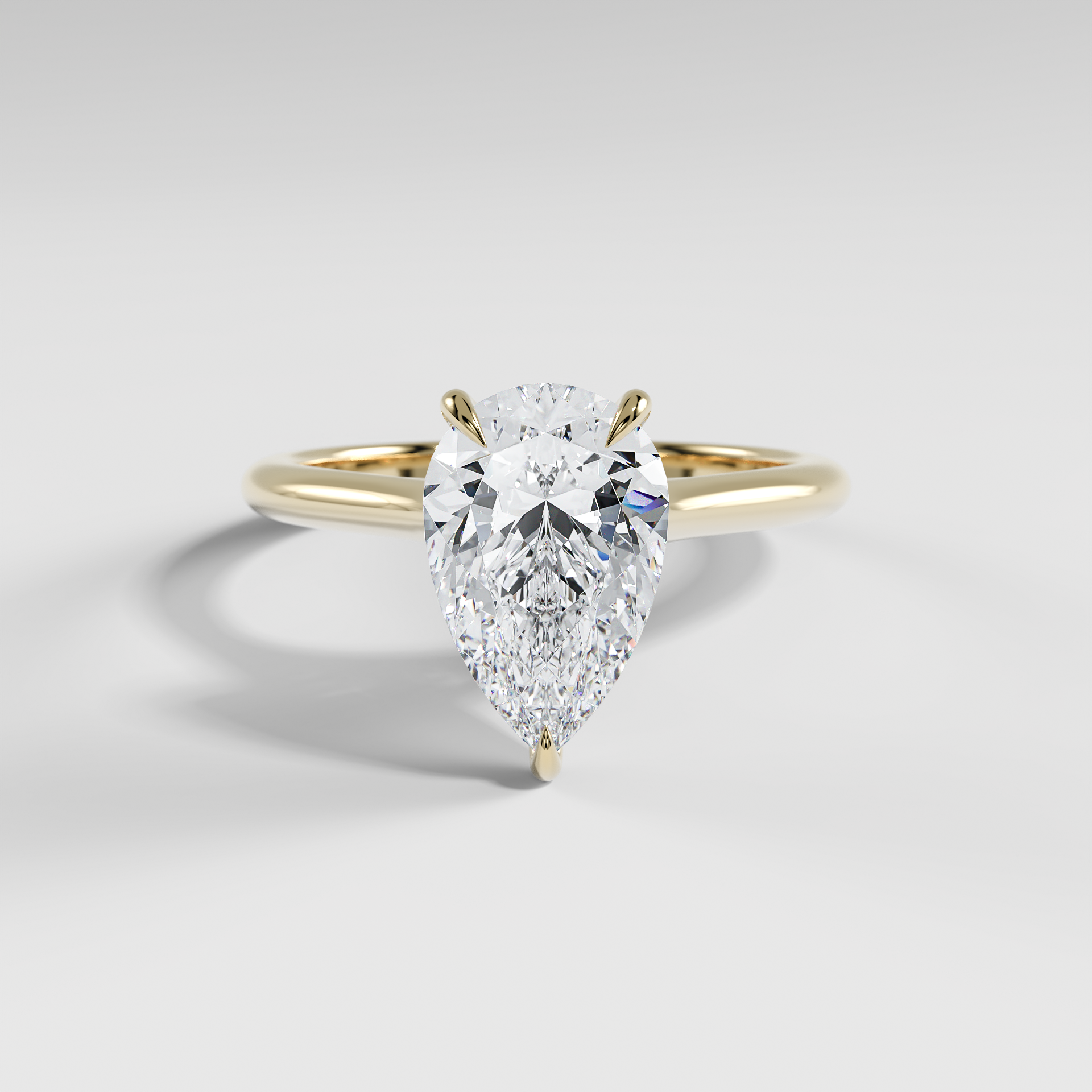 SOPHIA - Pear Solitaire Engagement Ring with Polished Cathedral Band