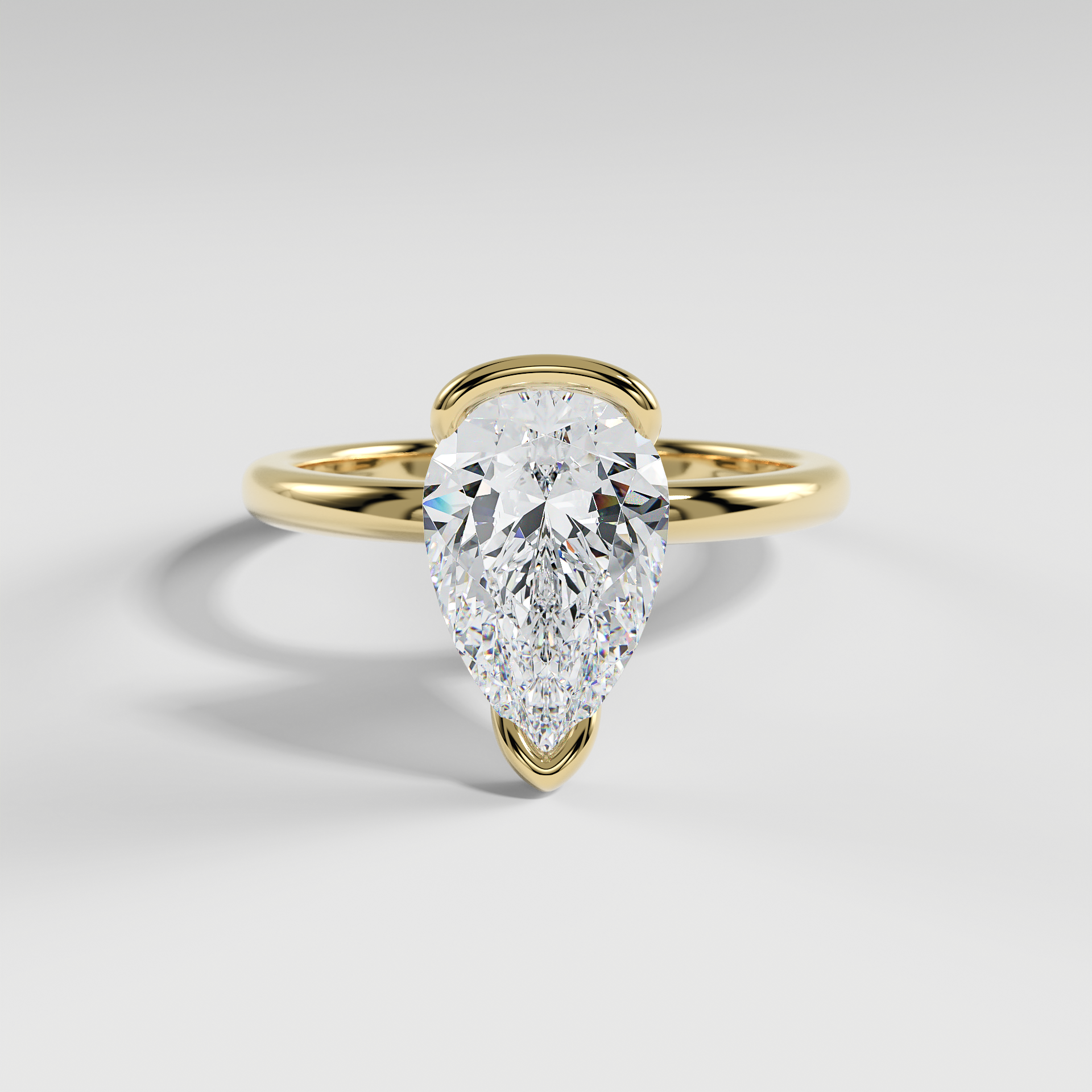 POPPY - Pear Solitaire Engagement Ring with Half Bezel Setting and Polished Band