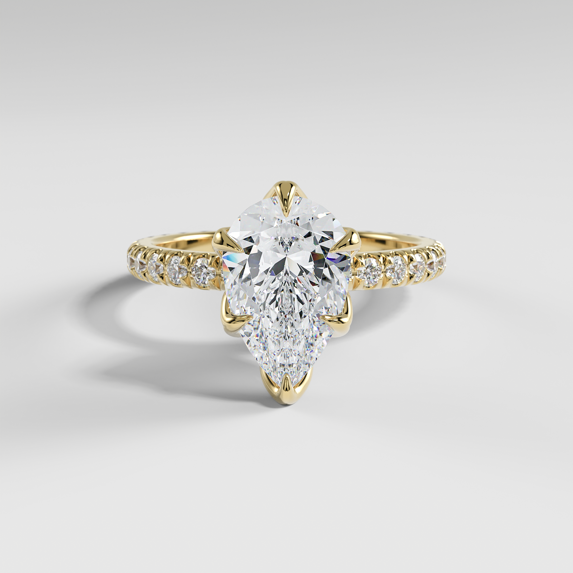 HAILEY - Pear Solitaire Engagement Ring with Pavé Diamond Band and Lotus Basket