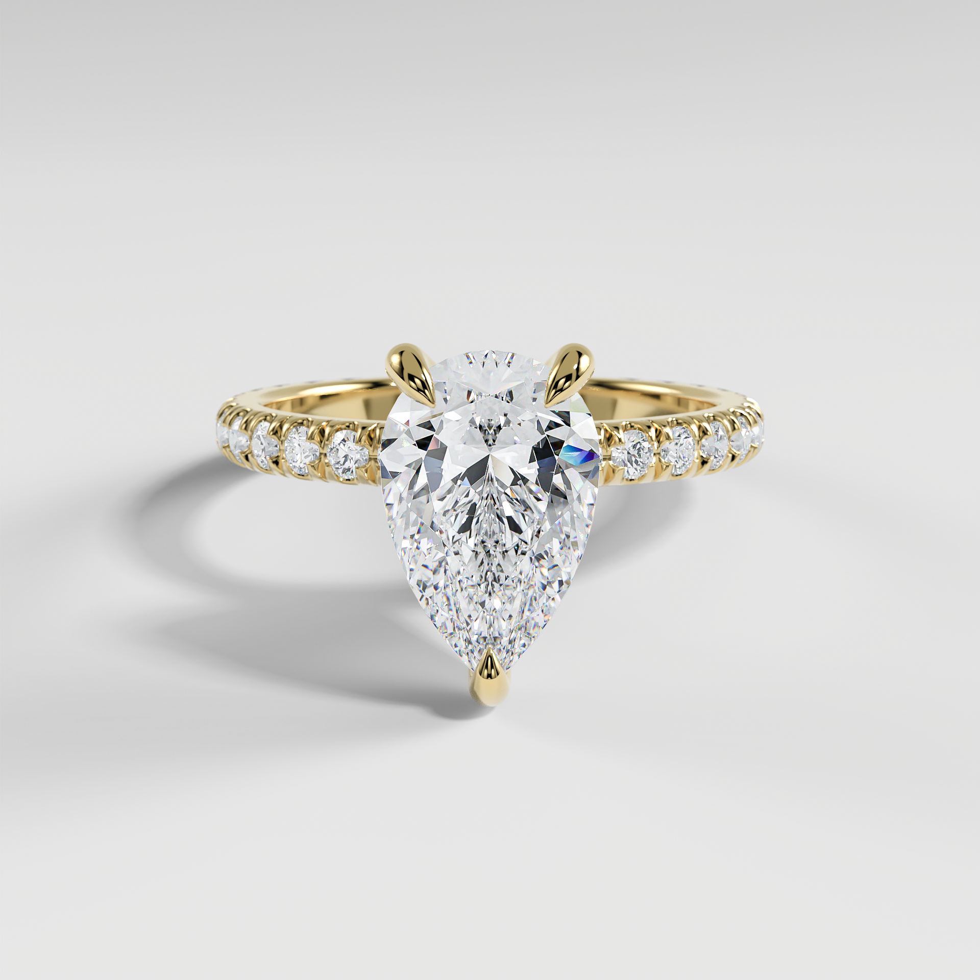GRACE - Pear Solitaire Engagement Ring with Pavé Diamond Band and Open Basket Setting